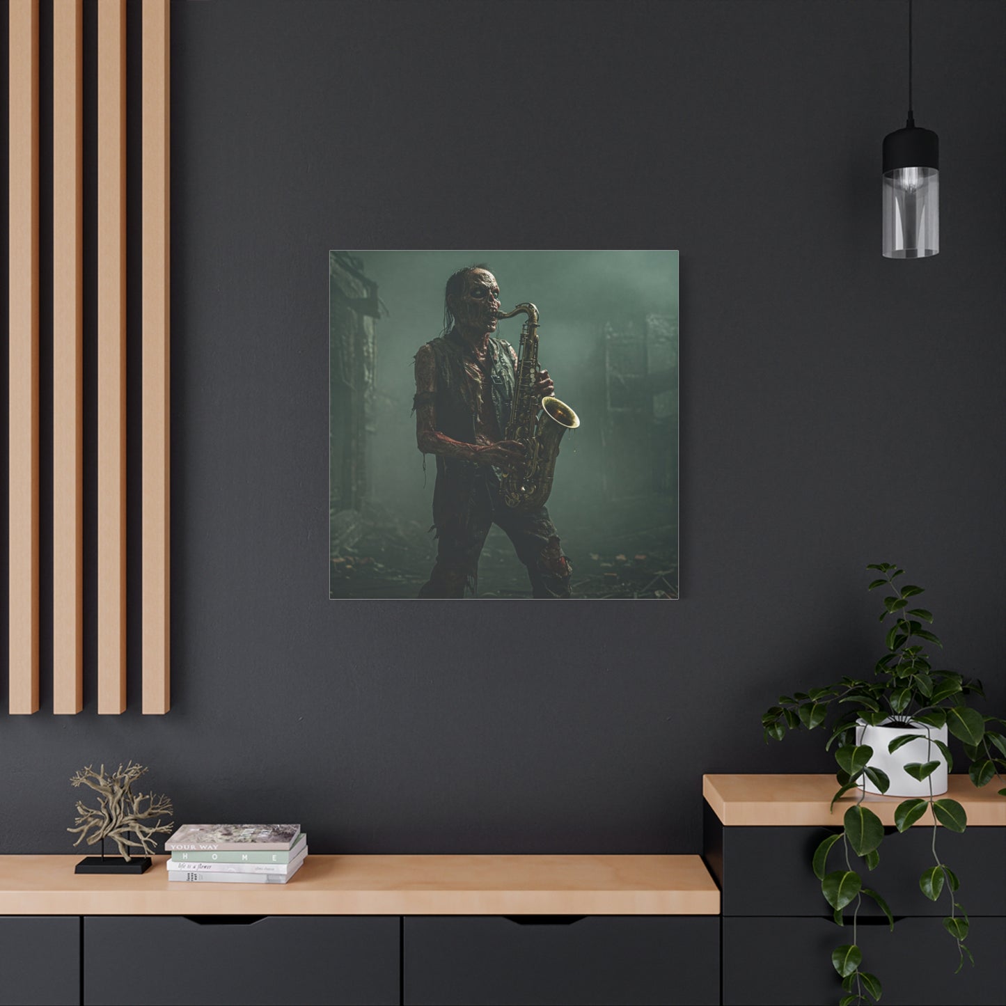 Zombie Saxophonist Wall Art - Matte Canvas Print for Halloween Decor