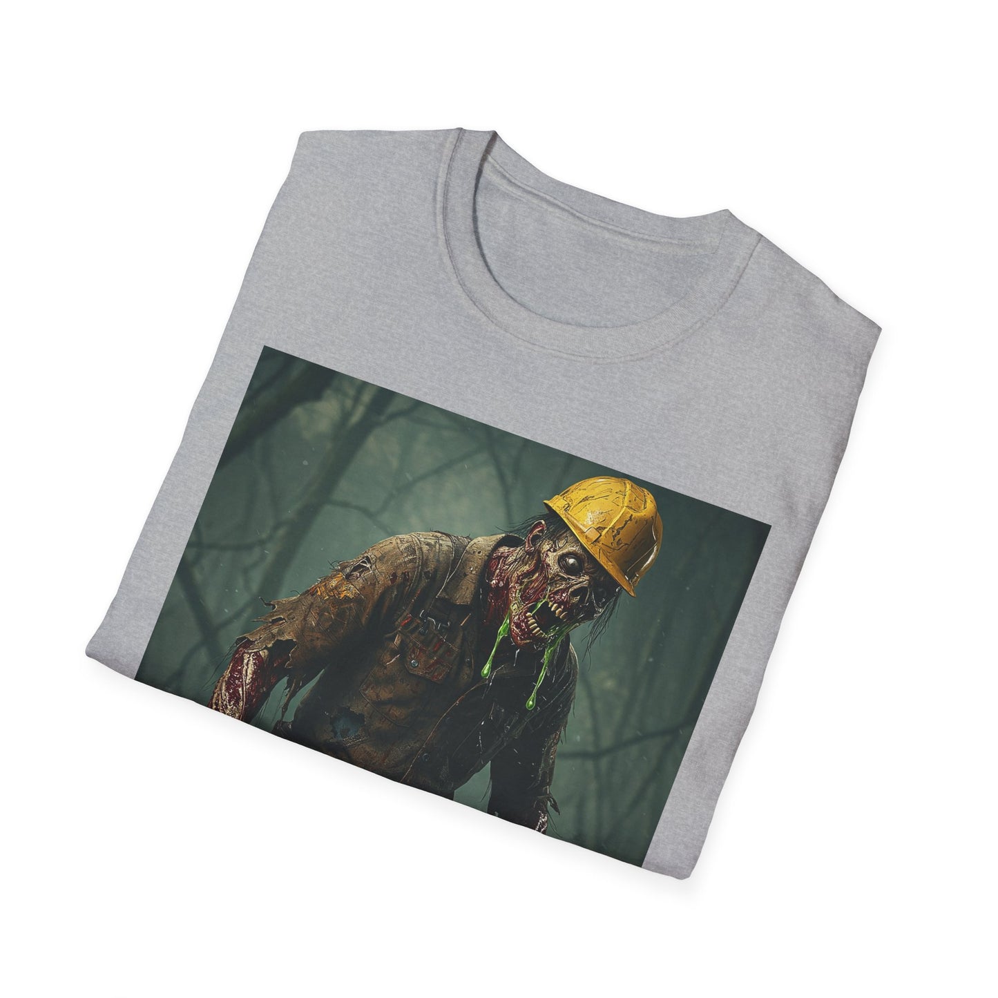 Zombie Construction Worker Unisex Softstyle T-Shirt | Spooky Halloween Apparel