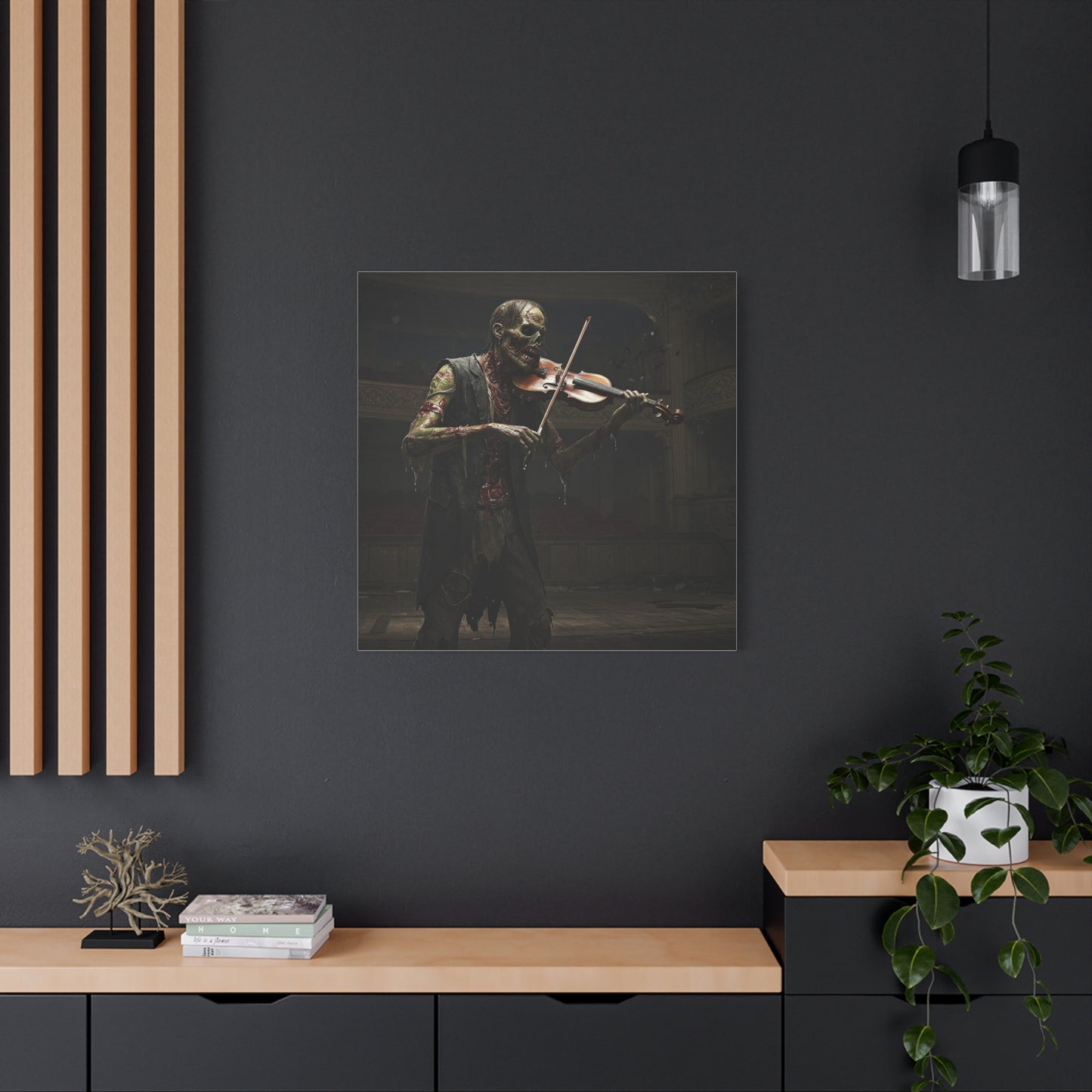 Zombie Violinist Canvas Wall Art - Spooky Home Decor for Halloween
