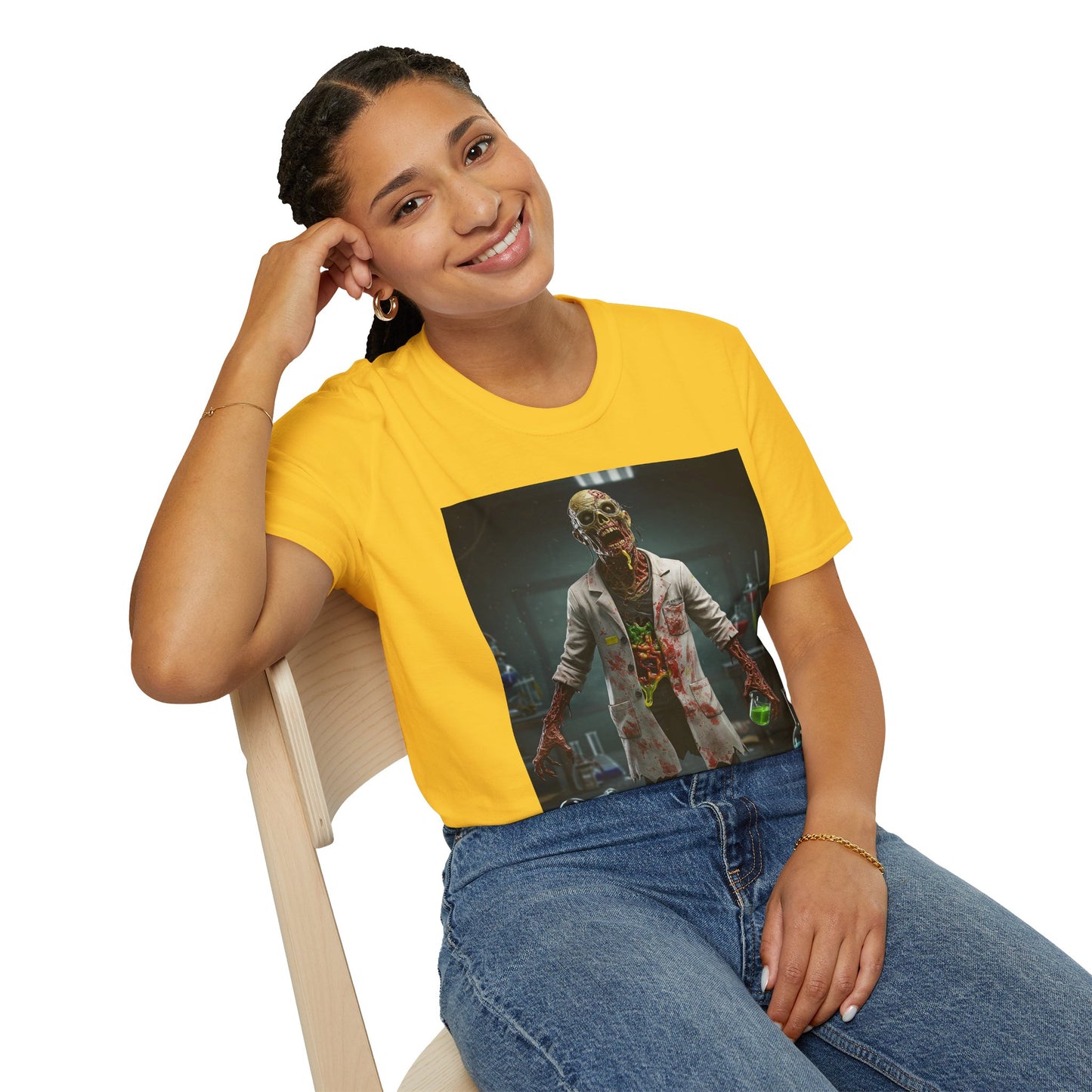 Zombie Scientist Unisex Softstyle T-Shirt - Perfect for Halloween and Horror Fans