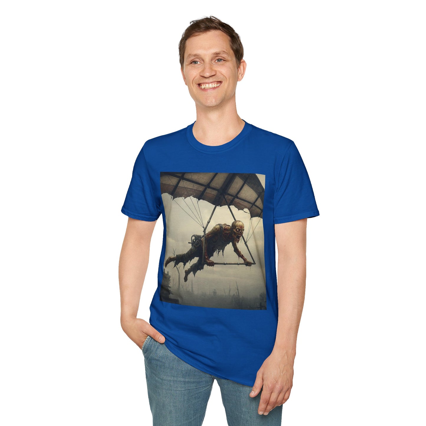 Zombie Parachute Unisex Softstyle T-Shirt - Perfect for Halloween and Horror Fans