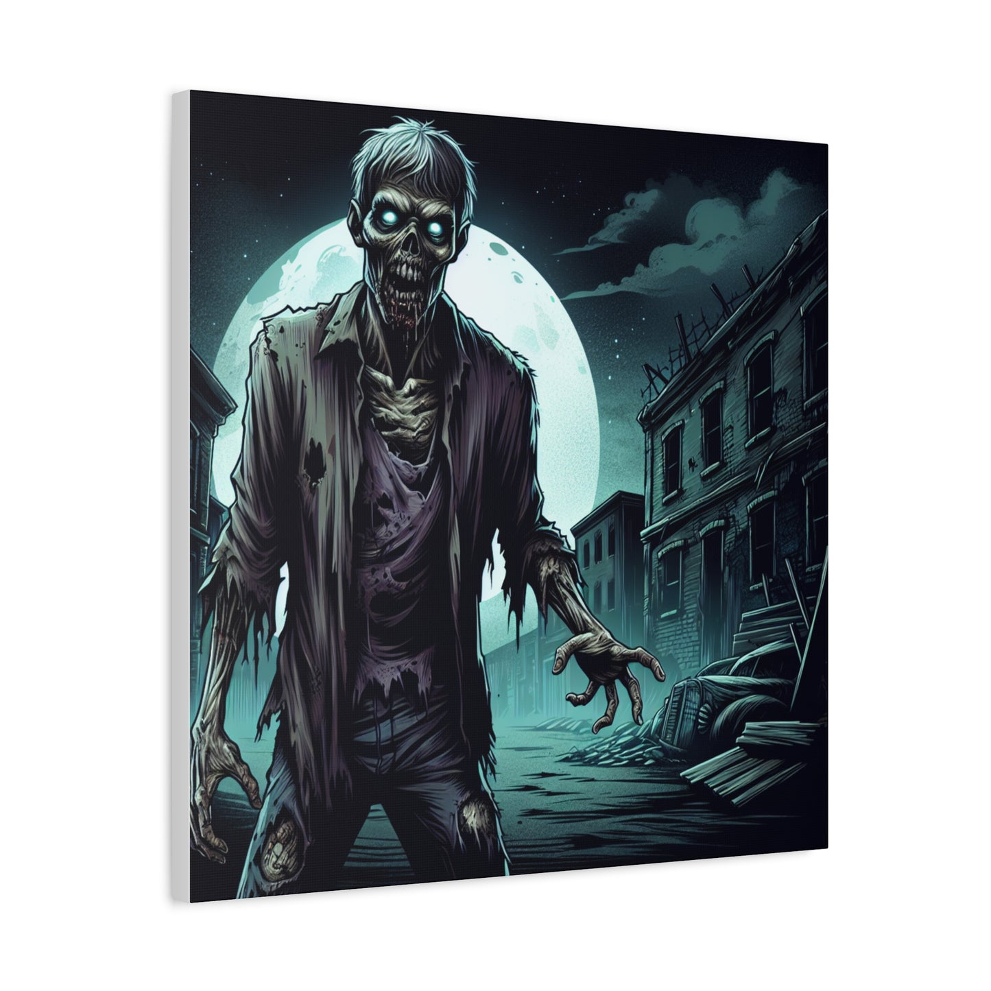 Zombie Moon Canvas Wall Art - Horror Decor for Halloween