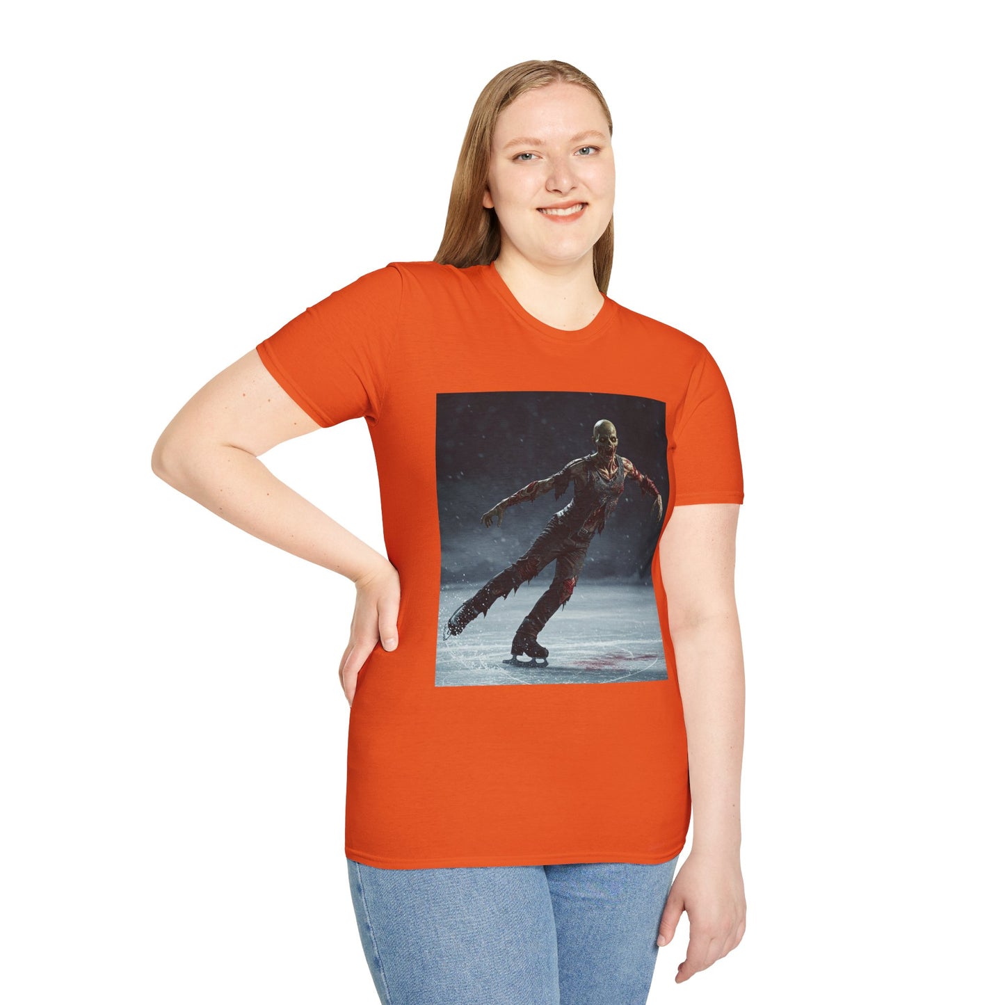 Chilling Thriller Unisex Softstyle T-Shirt - Ice Skating Horror Design