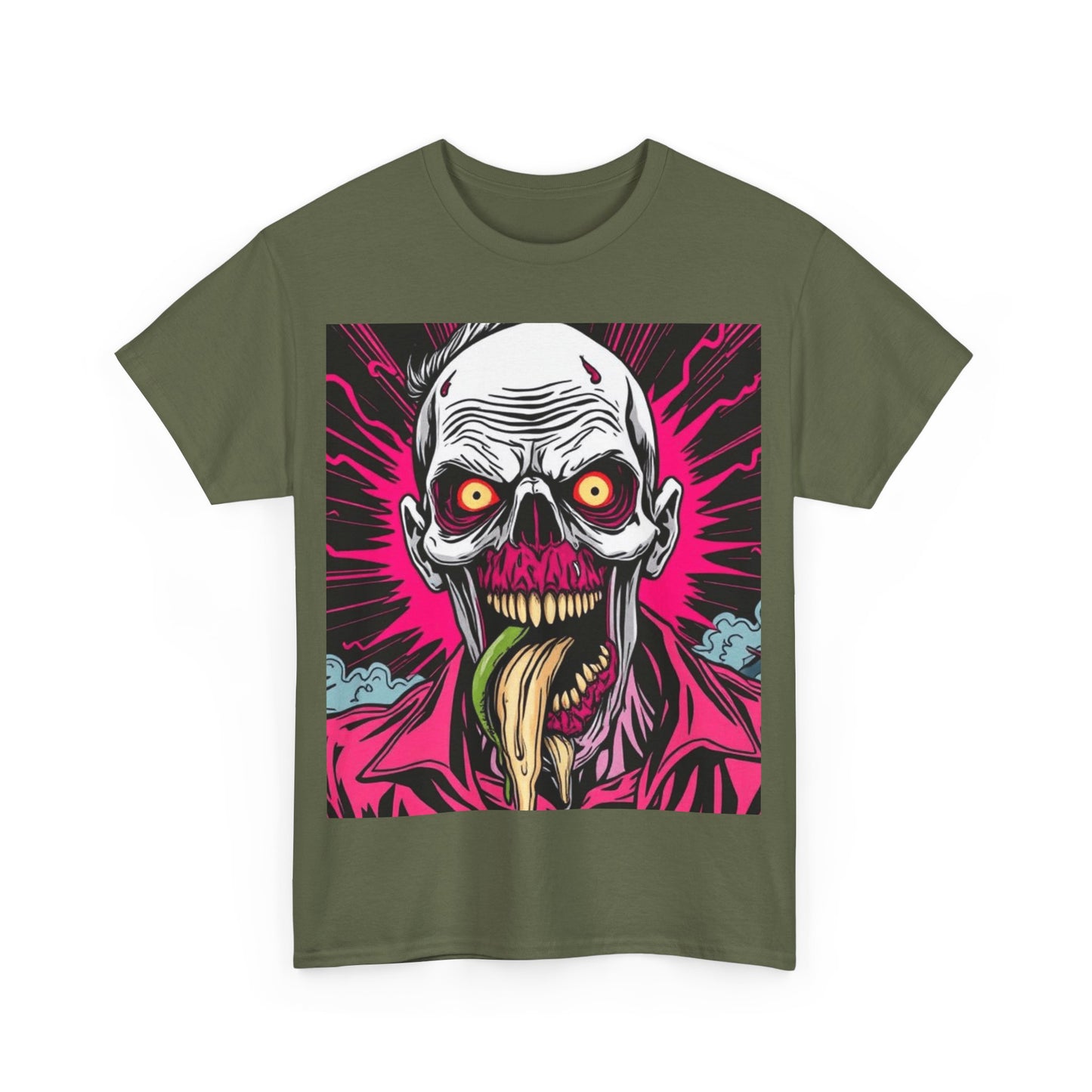 UK - Unisex Heavy Cotton Tee - Spooky Skull Art Graphic Tee