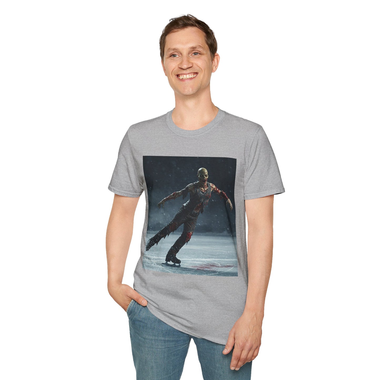Chilling Thriller Unisex Softstyle T-Shirt - Ice Skating Horror Design