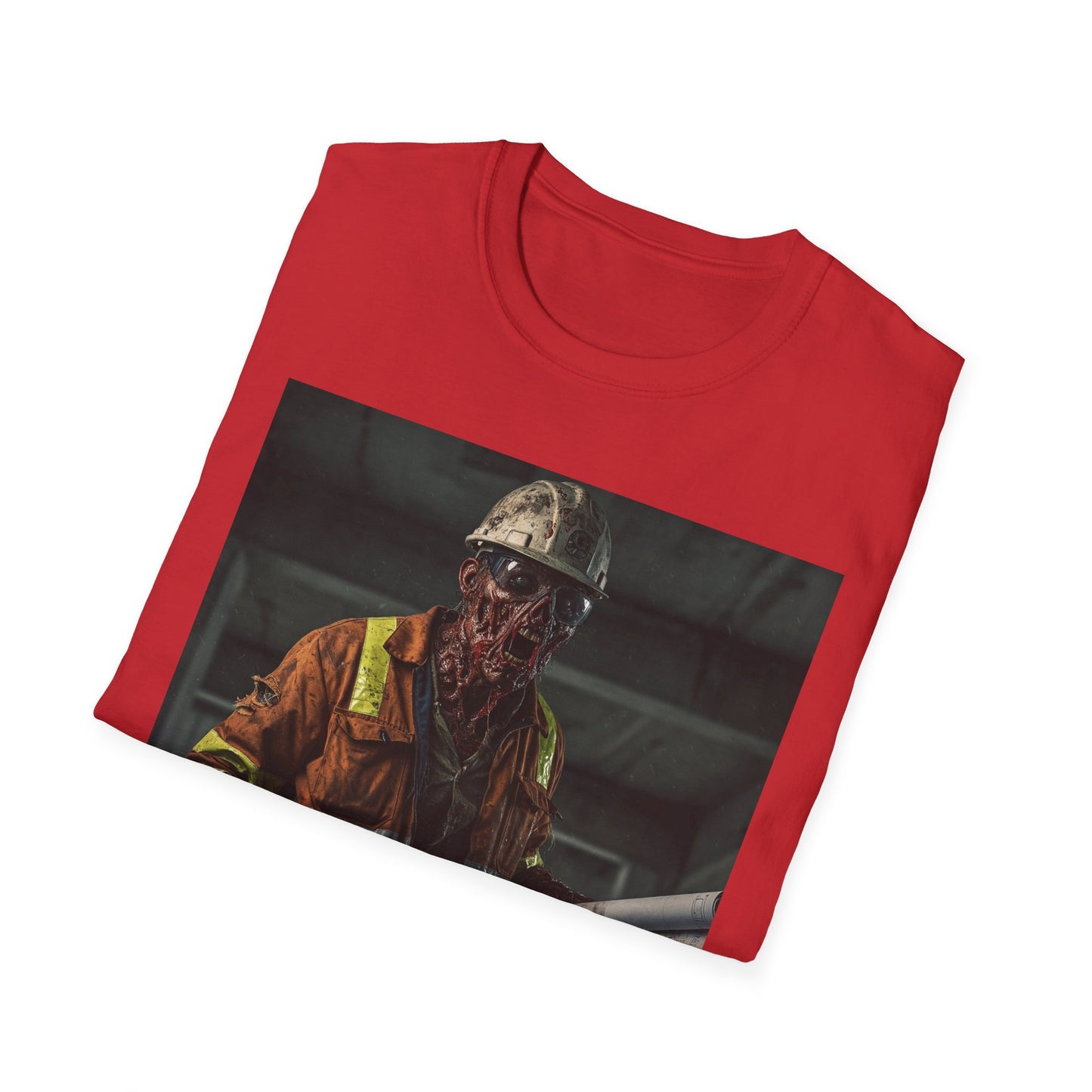 Creepy Construction Worker Graphic Tee | Unisex Softstyle T-Shirt | Perfect for Halloween and Horror Fans