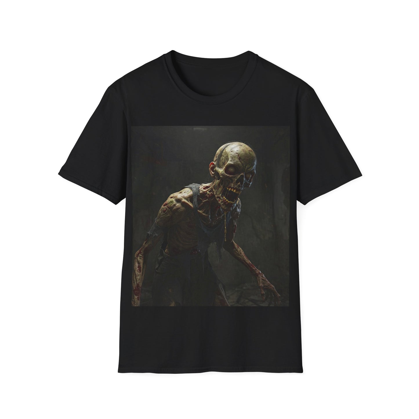 UK - Creepy Zombie Unisex Softstyle T-Shirt - Perfect for Halloween & Horror Fans