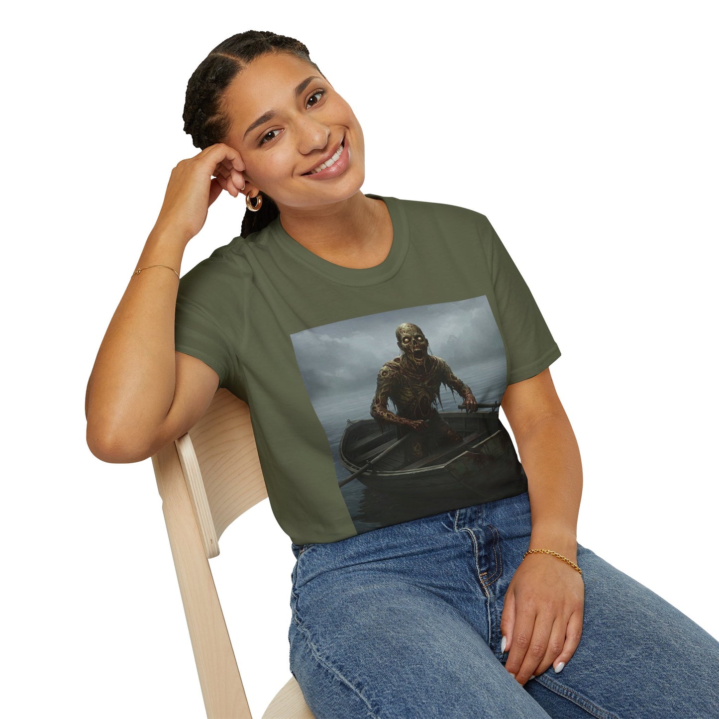 Zombie Rowboat Unisex Softstyle T-Shirt - Spooky Graphic Tee for Halloween Fans