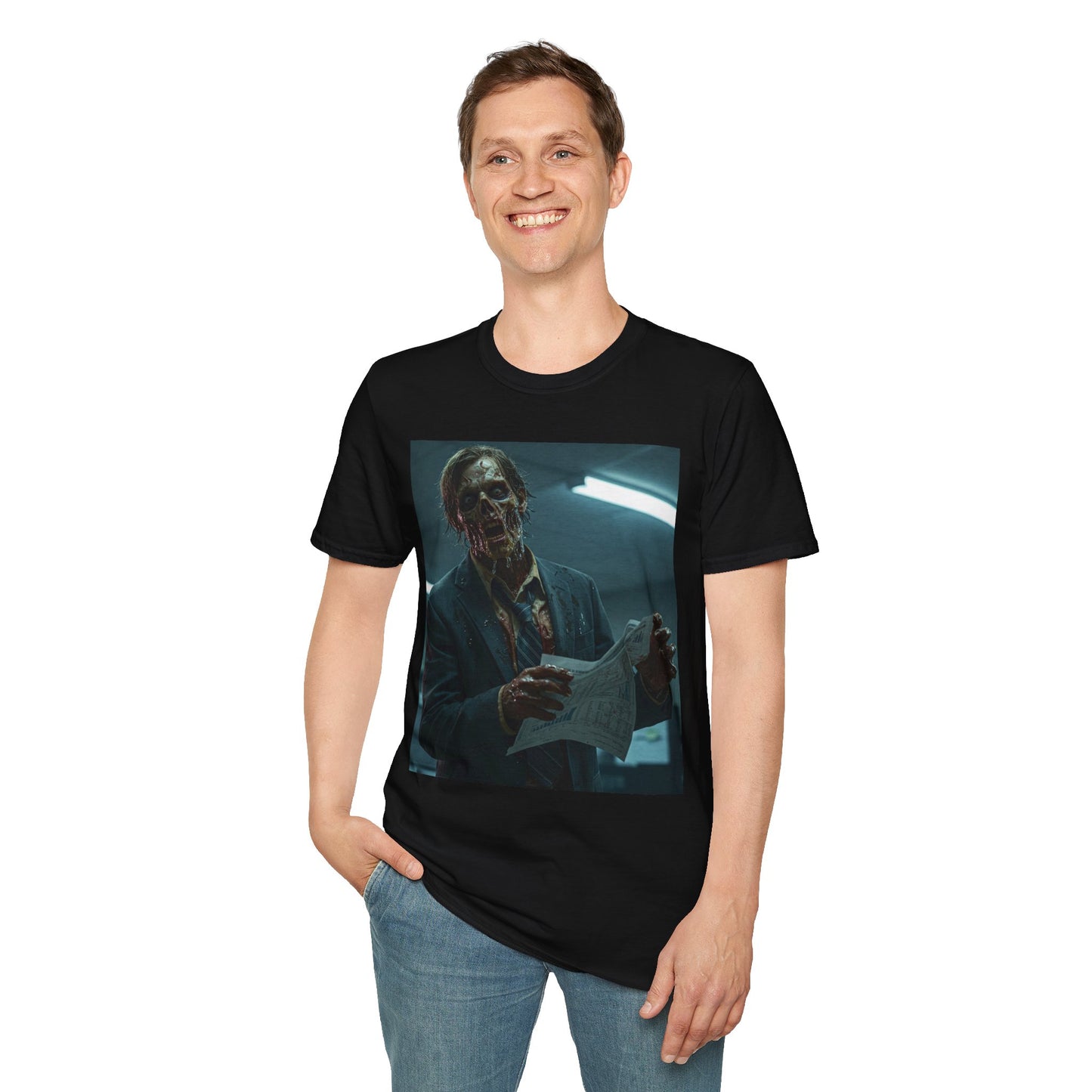 Zombie Horror Unisex Softstyle T-Shirt - Spooky Graphic Tee for Halloween and Horror Lovers