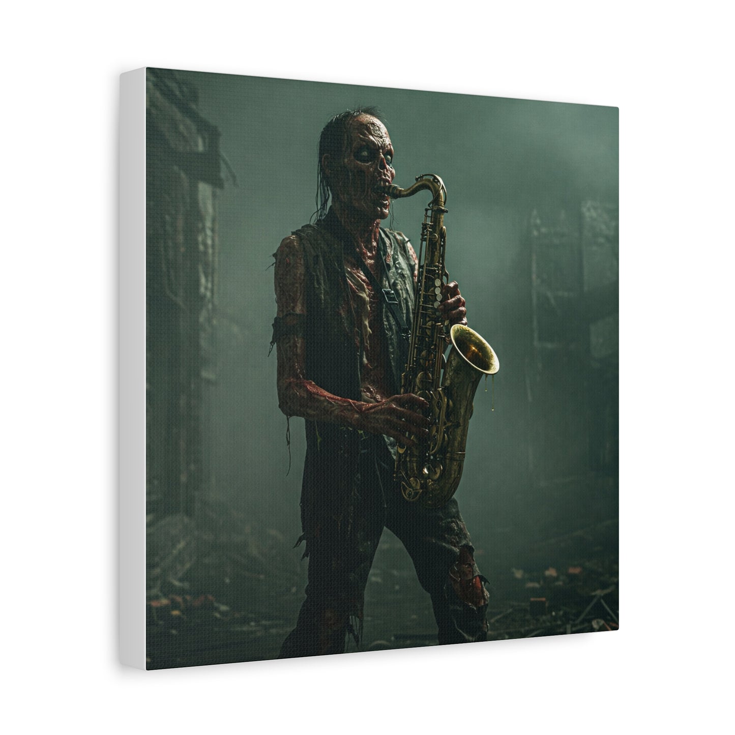 Zombie Saxophonist Wall Art - Matte Canvas Print for Halloween Decor