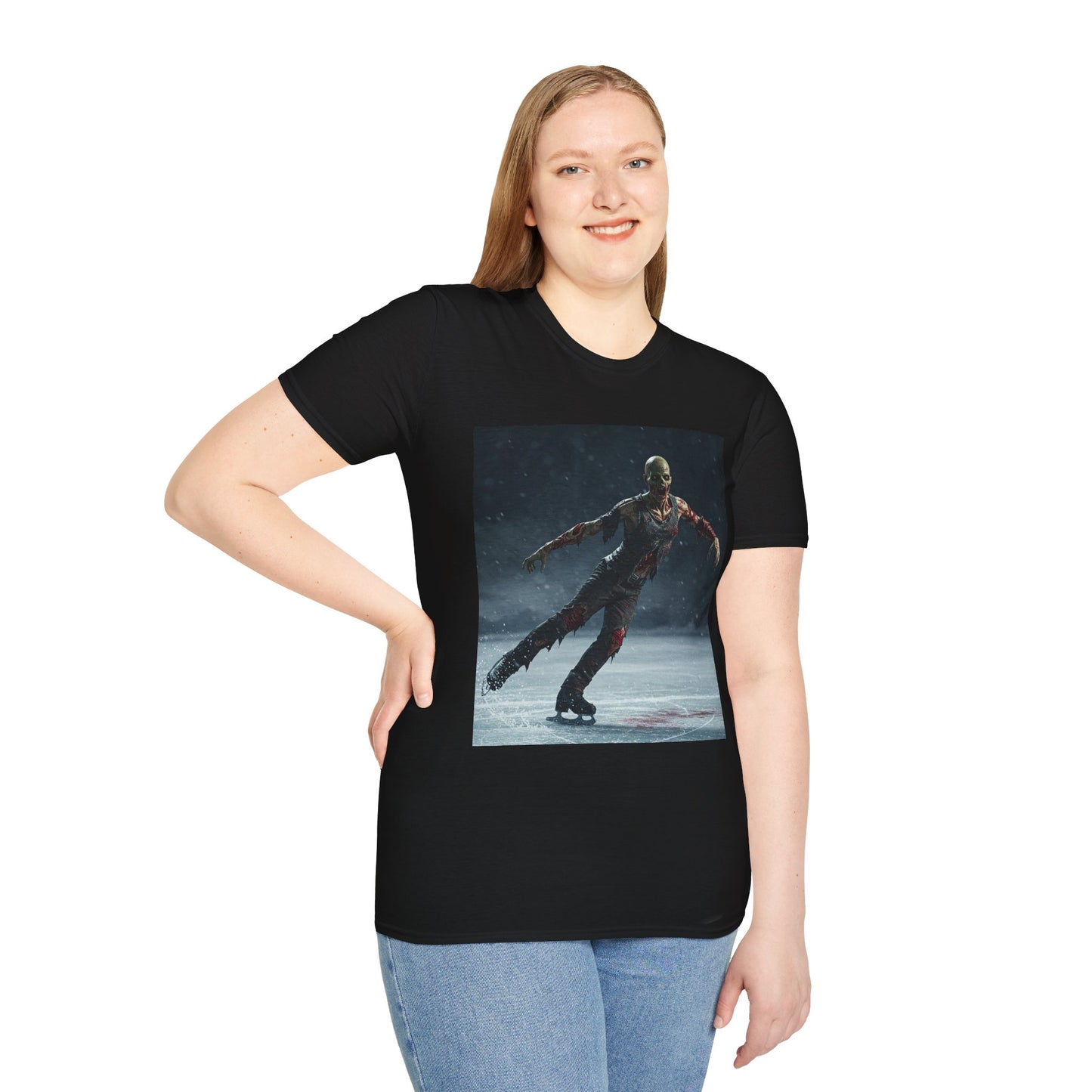 Chilling Thriller Unisex Softstyle T-Shirt - Ice Skating Horror Design