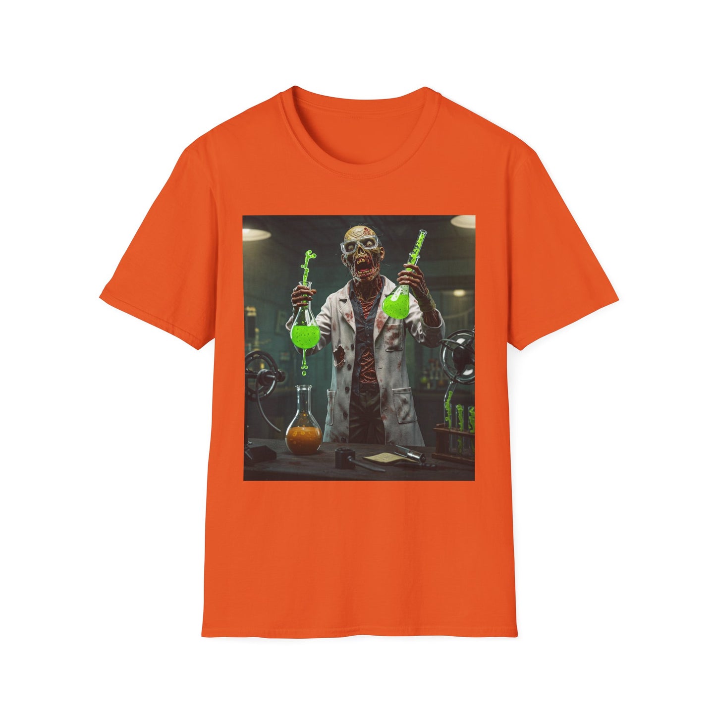 Zombie Scientist Apocalyptic Portrait Tee, bold, decaying zombie graphic