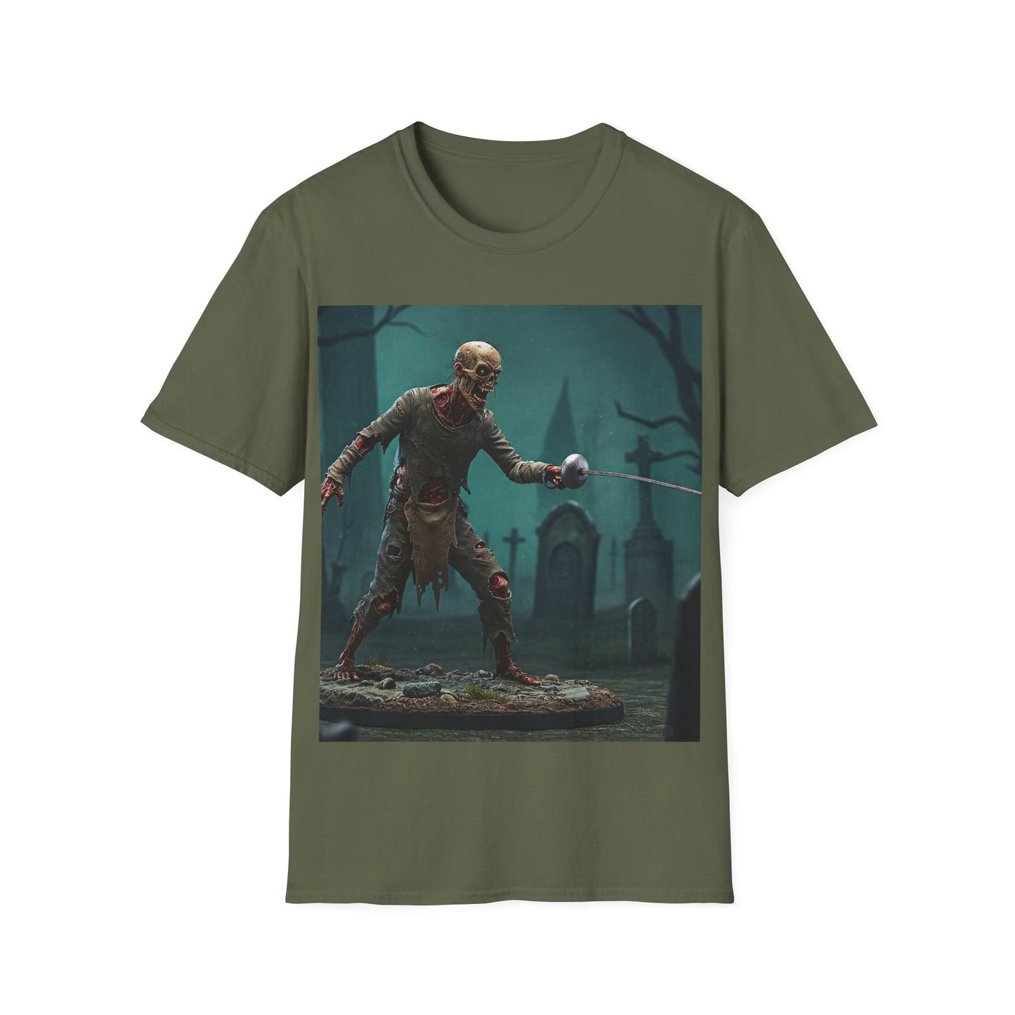 UK - Zombie Swordsman Unisex Softstyle T-Shirt - Perfect for Halloween & Horror Fans