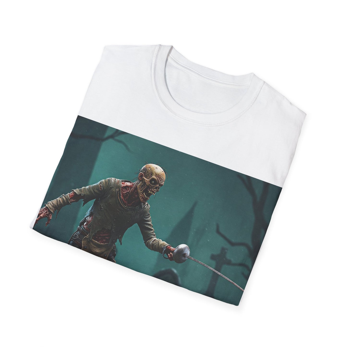 UK - Zombie Swordsman Unisex Softstyle T-Shirt - Perfect for Halloween & Horror Fans