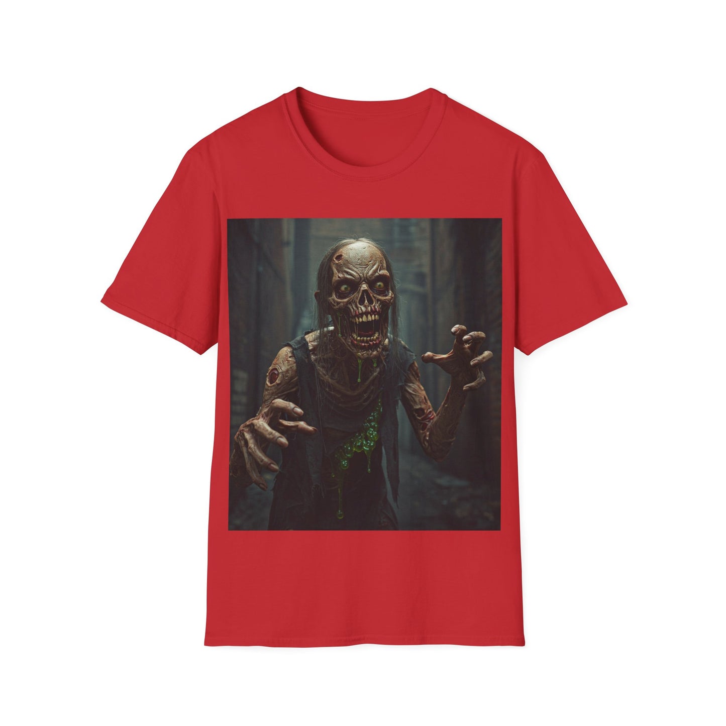 UK - Unisex Softstyle T-Shirt - Creepy Zombie Graphic Tee for Halloween
