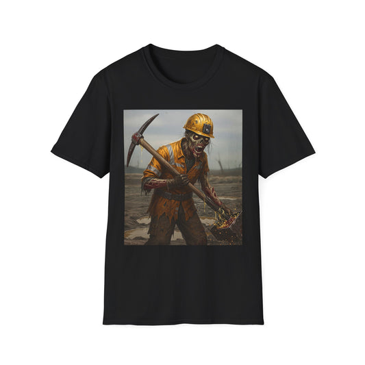 Zombie Miner Unisex Softstyle T-Shirt | Spooky Graphic Tee for Horror Fans