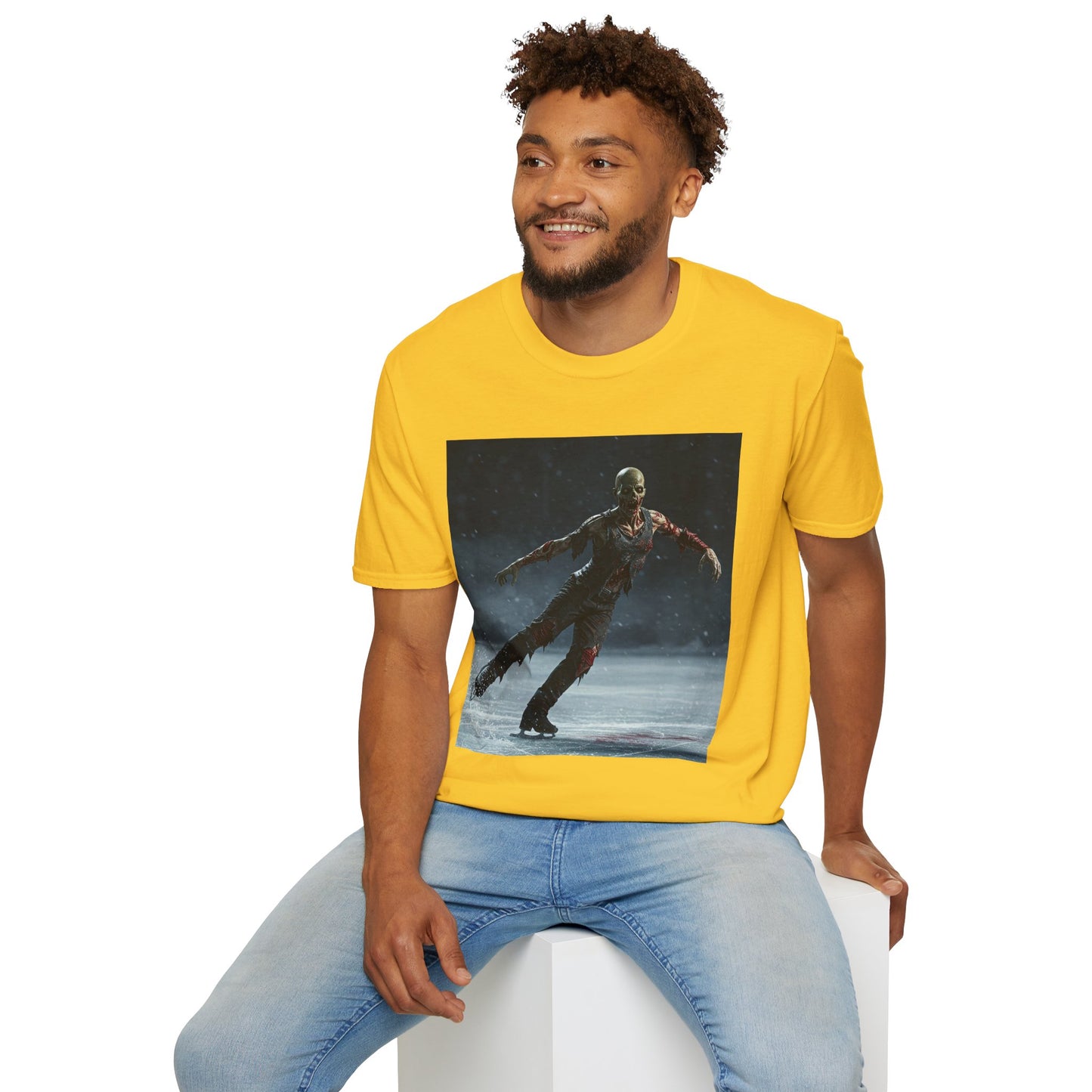 Chilling Thriller Unisex Softstyle T-Shirt - Ice Skating Horror Design