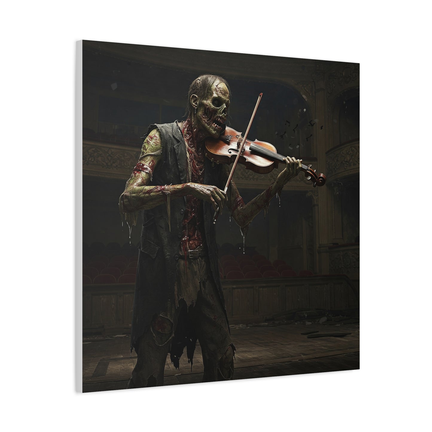 Zombie Violinist Canvas Wall Art - Spooky Home Decor for Halloween