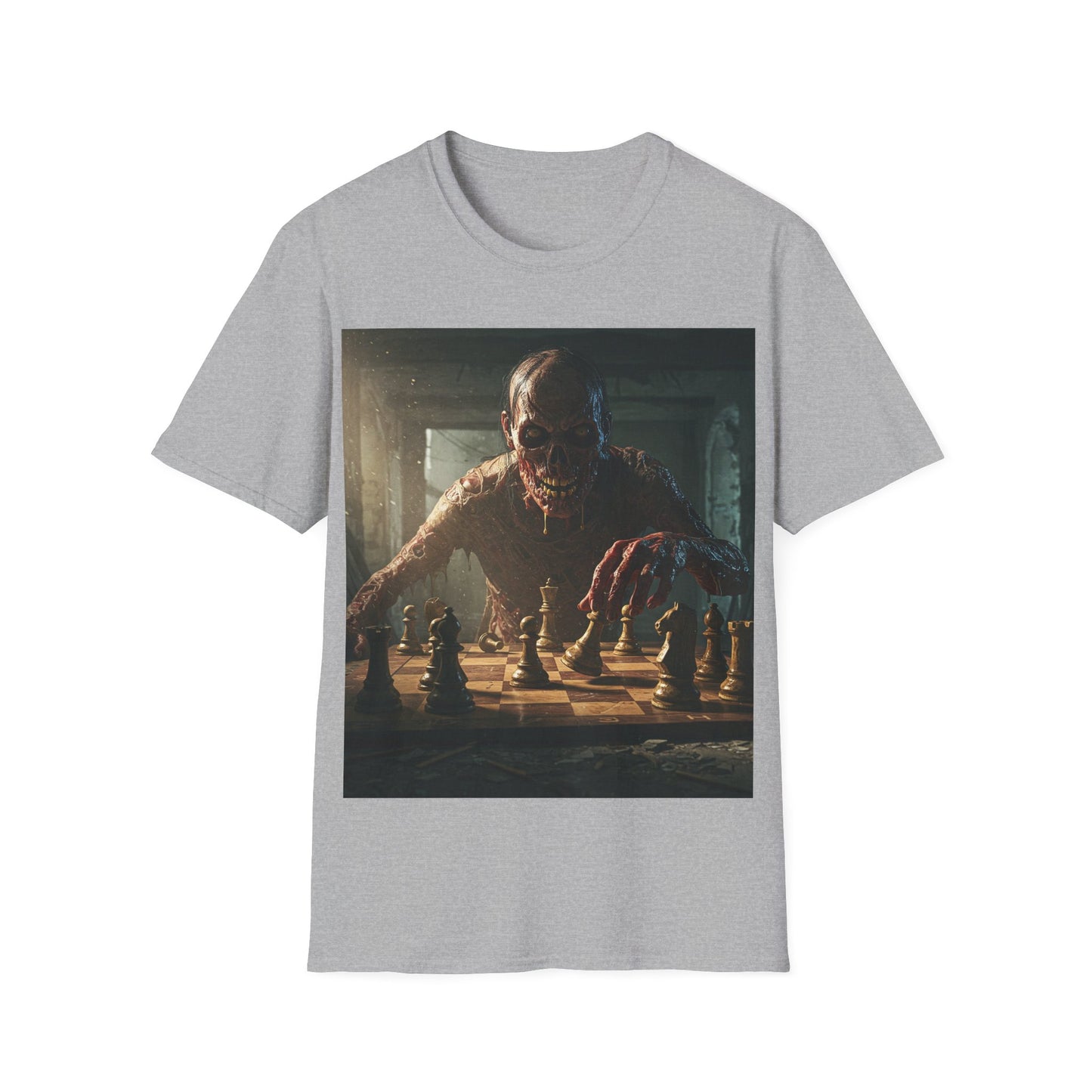 UK - Zombie Chess Apocalyptic Portrait Tee, bold, decaying zombie graphic