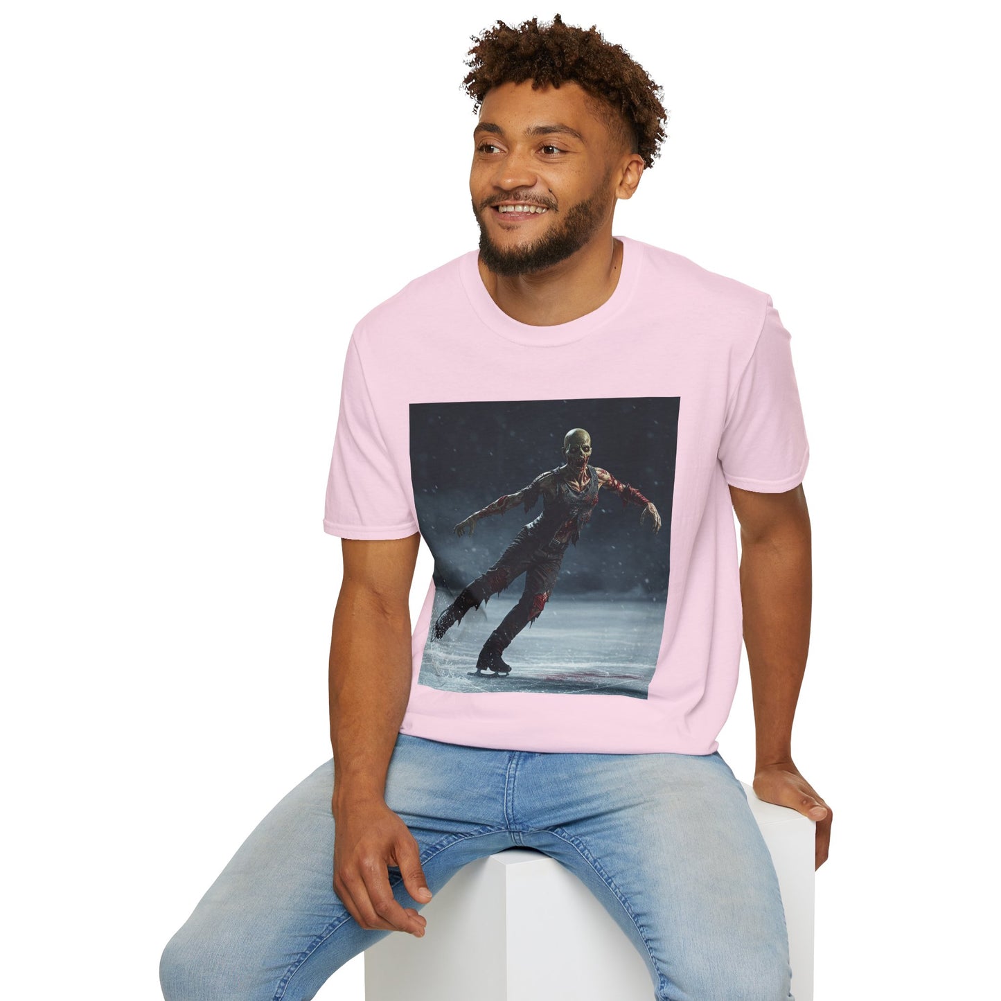 Chilling Thriller Unisex Softstyle T-Shirt - Ice Skating Horror Design