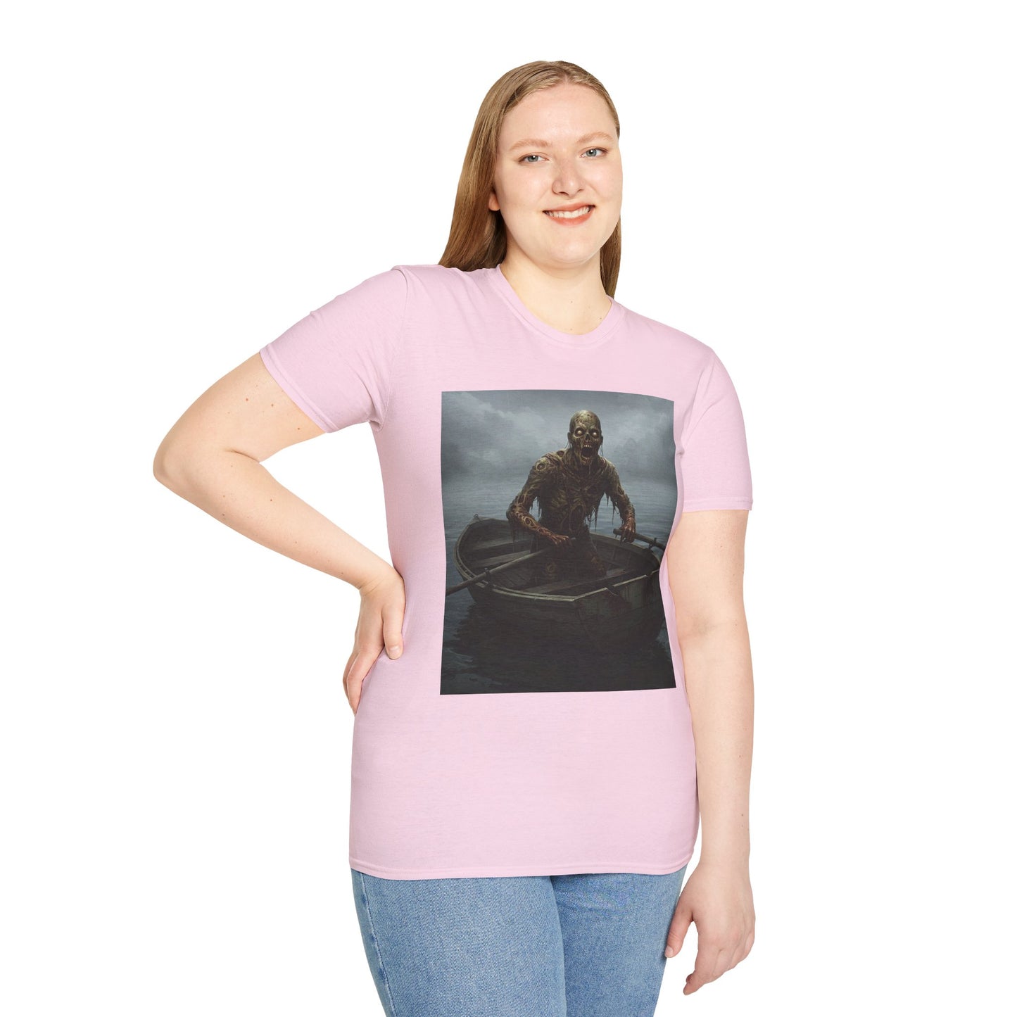Zombie Rowboat Unisex Softstyle T-Shirt - Spooky Graphic Tee for Halloween Fans