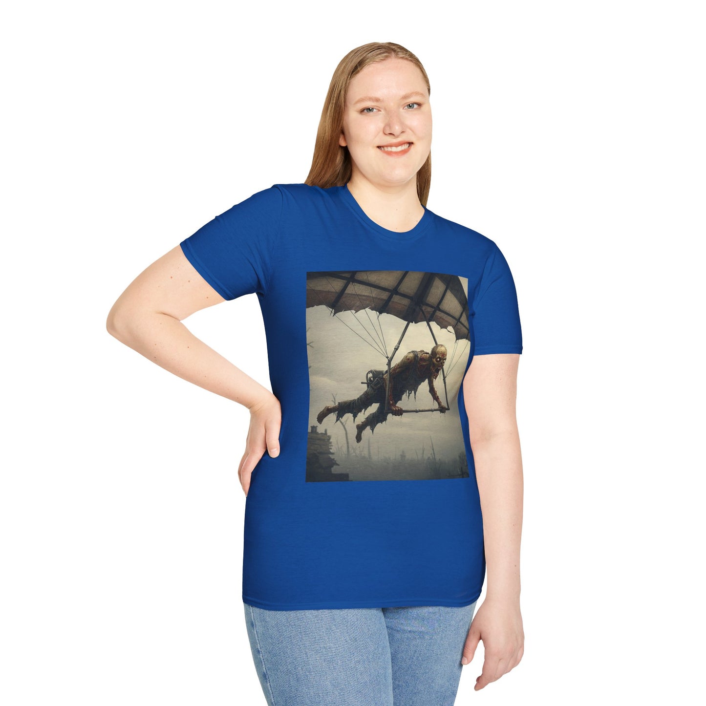 Zombie Parachute Unisex Softstyle T-Shirt - Perfect for Halloween and Horror Fans
