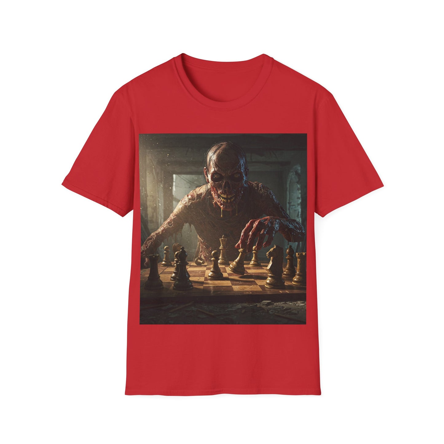 UK - Zombie Chess Apocalyptic Portrait Tee, bold, decaying zombie graphic