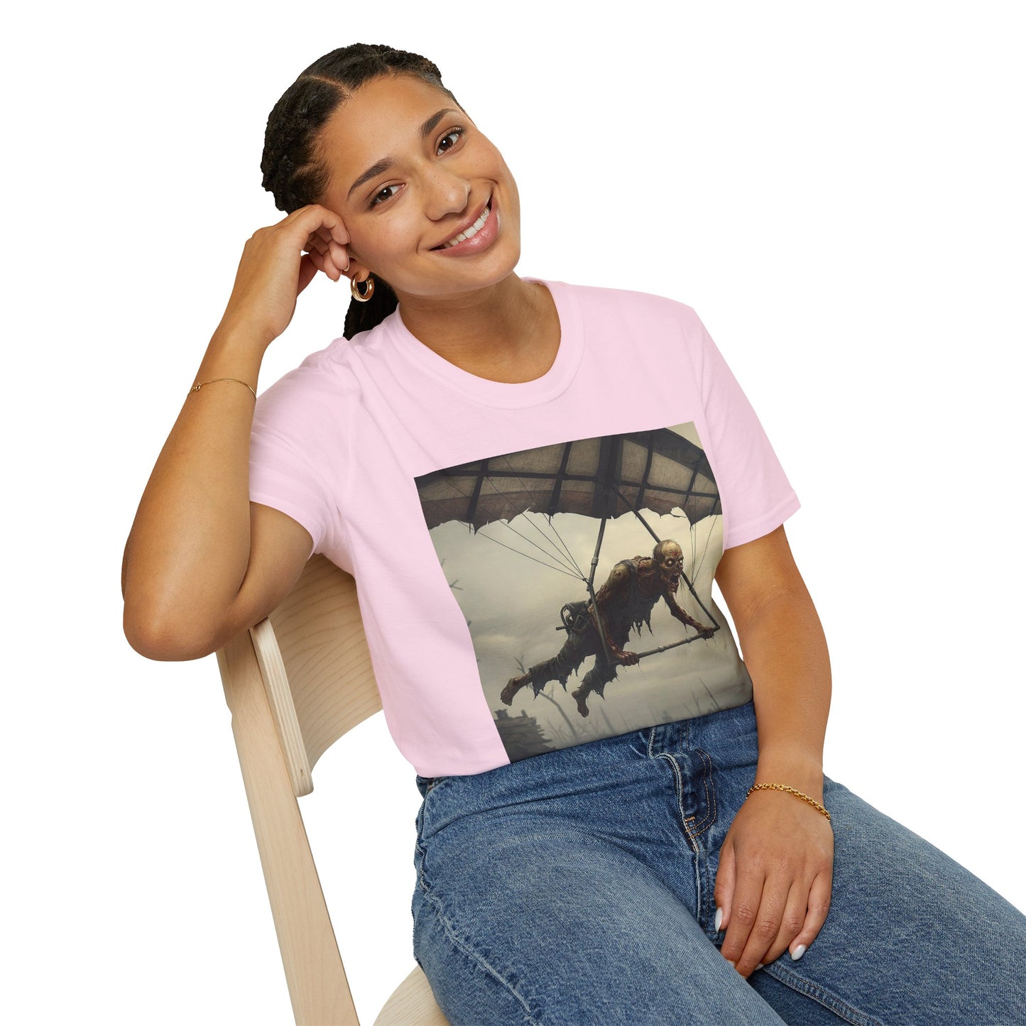 Zombie Parachute Unisex Softstyle T-Shirt - Perfect for Halloween and Horror Fans