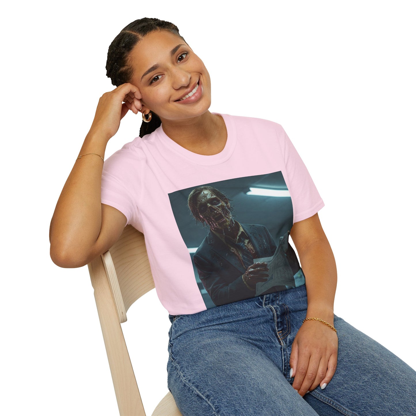 Zombie Horror Unisex Softstyle T-Shirt - Spooky Graphic Tee for Halloween and Horror Lovers