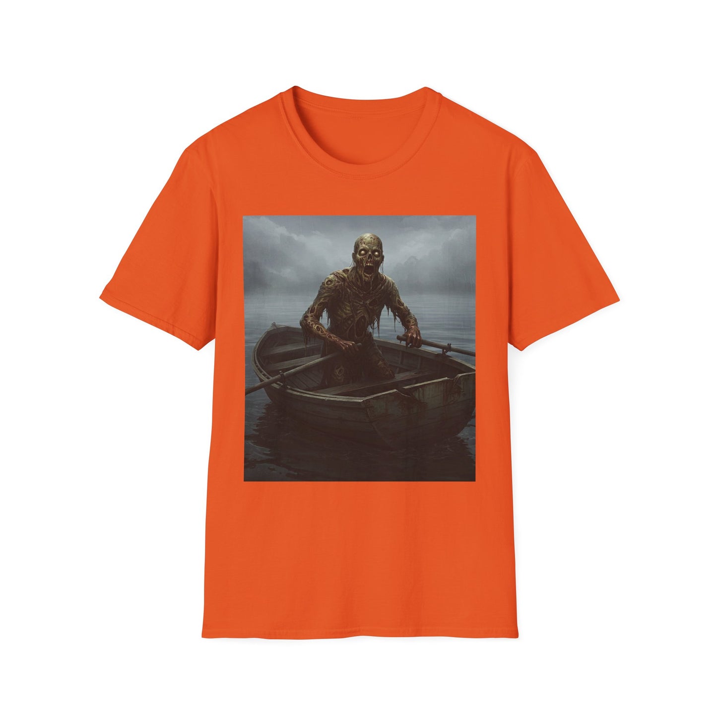 Zombie Rowboat Unisex Softstyle T-Shirt - Spooky Graphic Tee for Halloween Fans