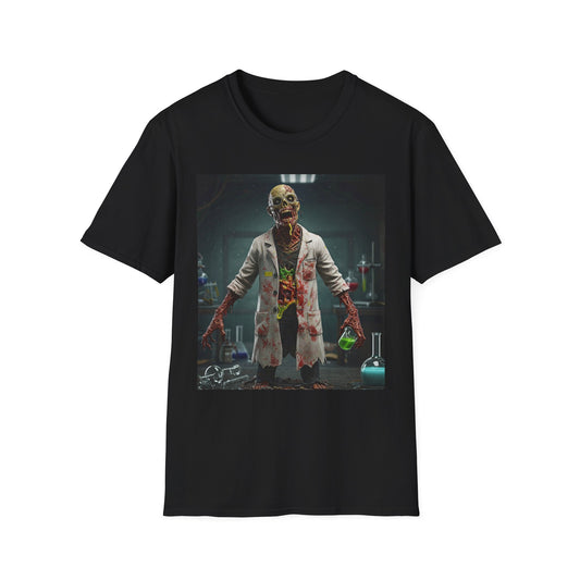 Zombie Scientist Unisex Softstyle T-Shirt - Perfect for Halloween and Horror Fans
