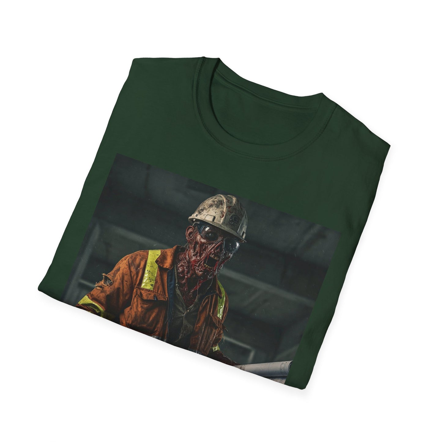 Creepy Construction Worker Graphic Tee | Unisex Softstyle T-Shirt | Perfect for Halloween and Horror Fans