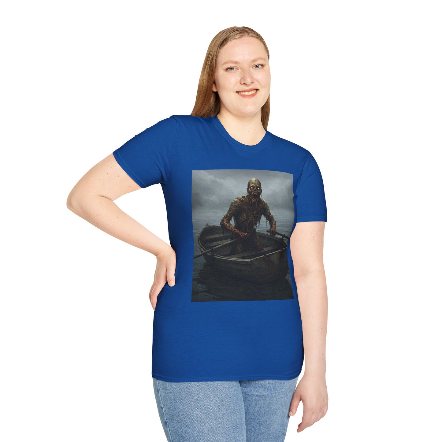 Zombie Rowboat Unisex Softstyle T-Shirt - Spooky Graphic Tee for Halloween Fans