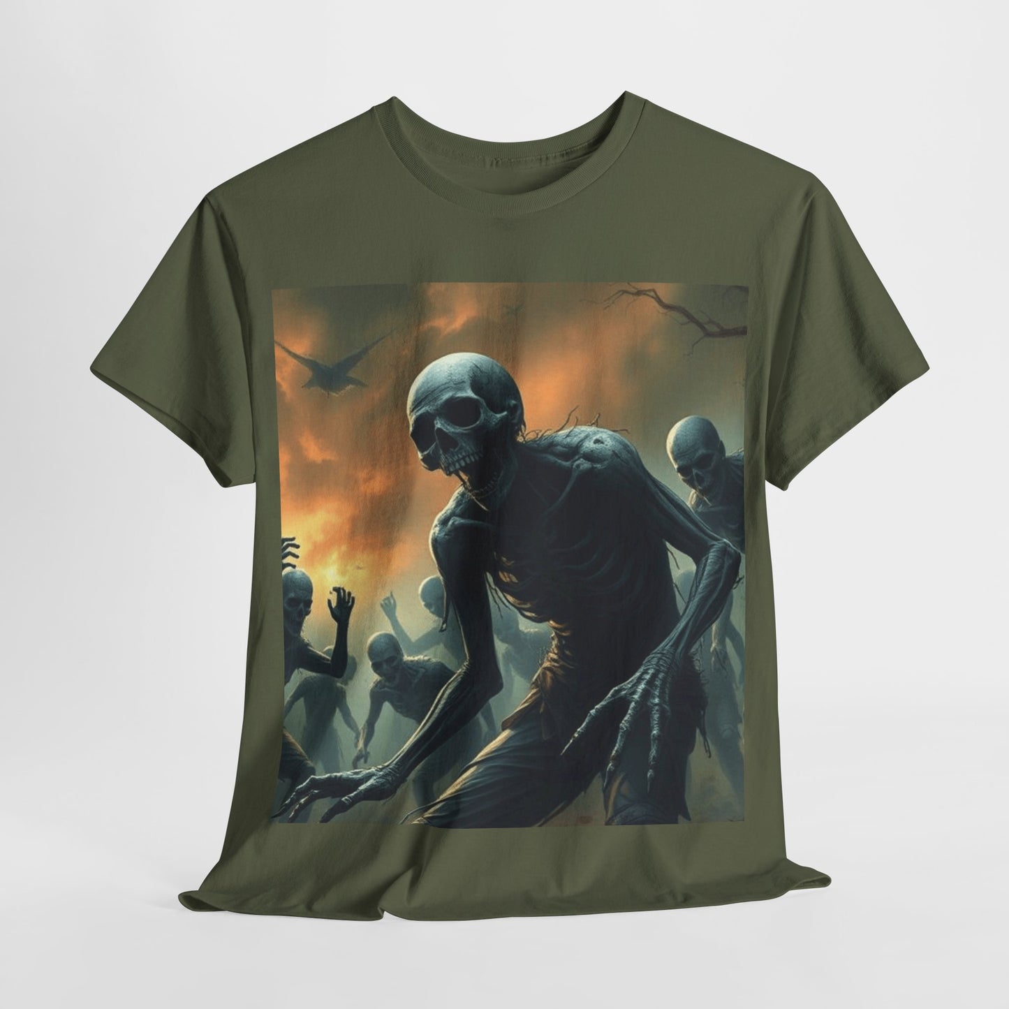 UK - Unisex Heavy Cotton Tee - Eerie Skeleton Design for Halloween Enthusiasts