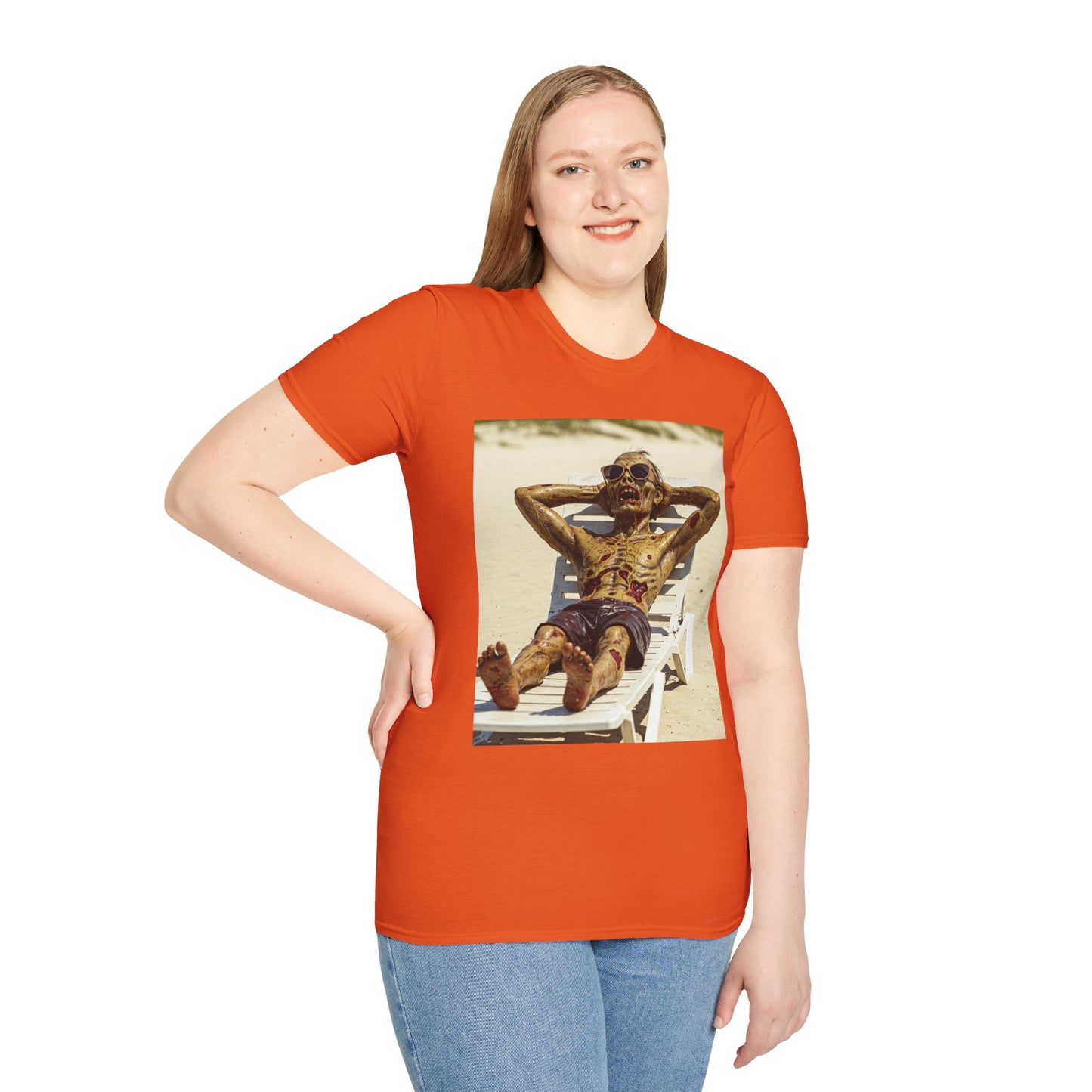 Chillin' Skeleton Unisex Softstyle T-Shirt - Perfect for Halloween & Casual Wear