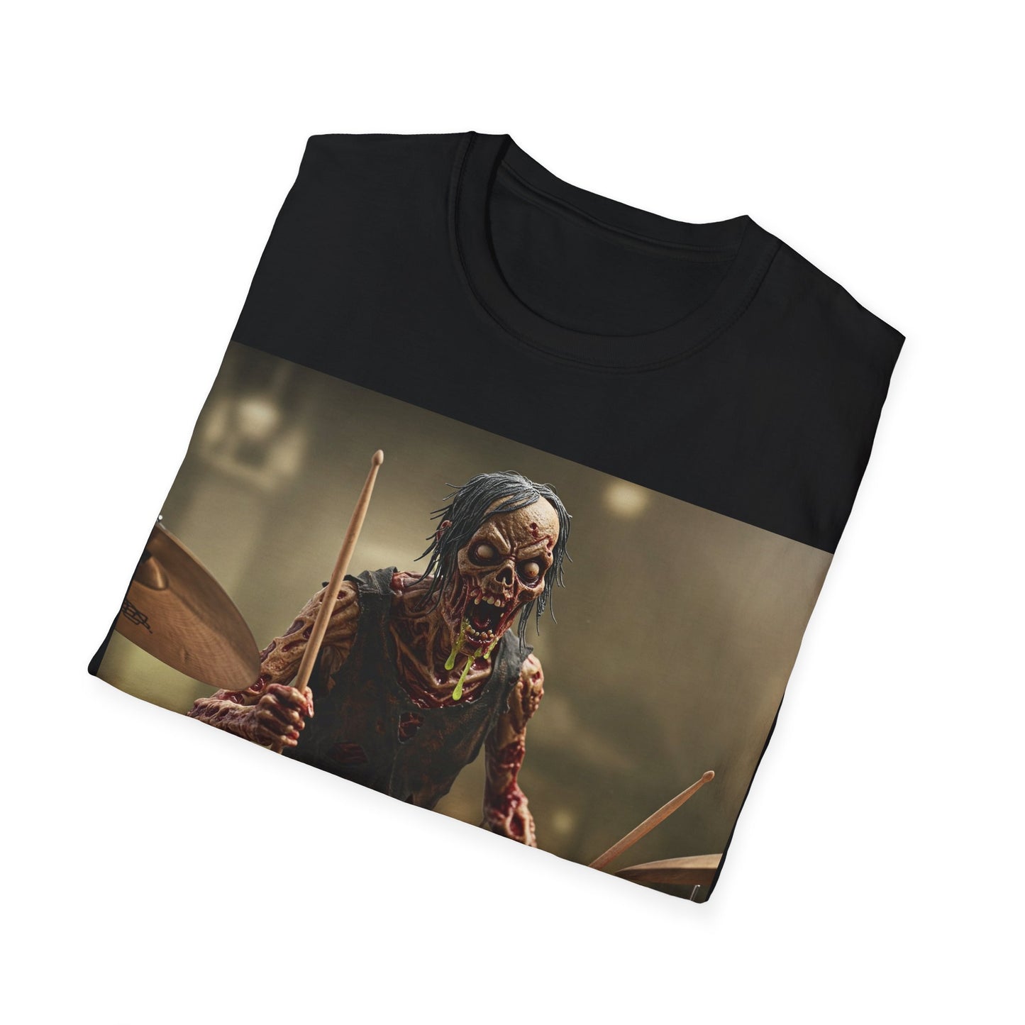 UK - Zombie Drummer Unisex Softstyle T-Shirt - Perfect for Music Lovers and Halloween