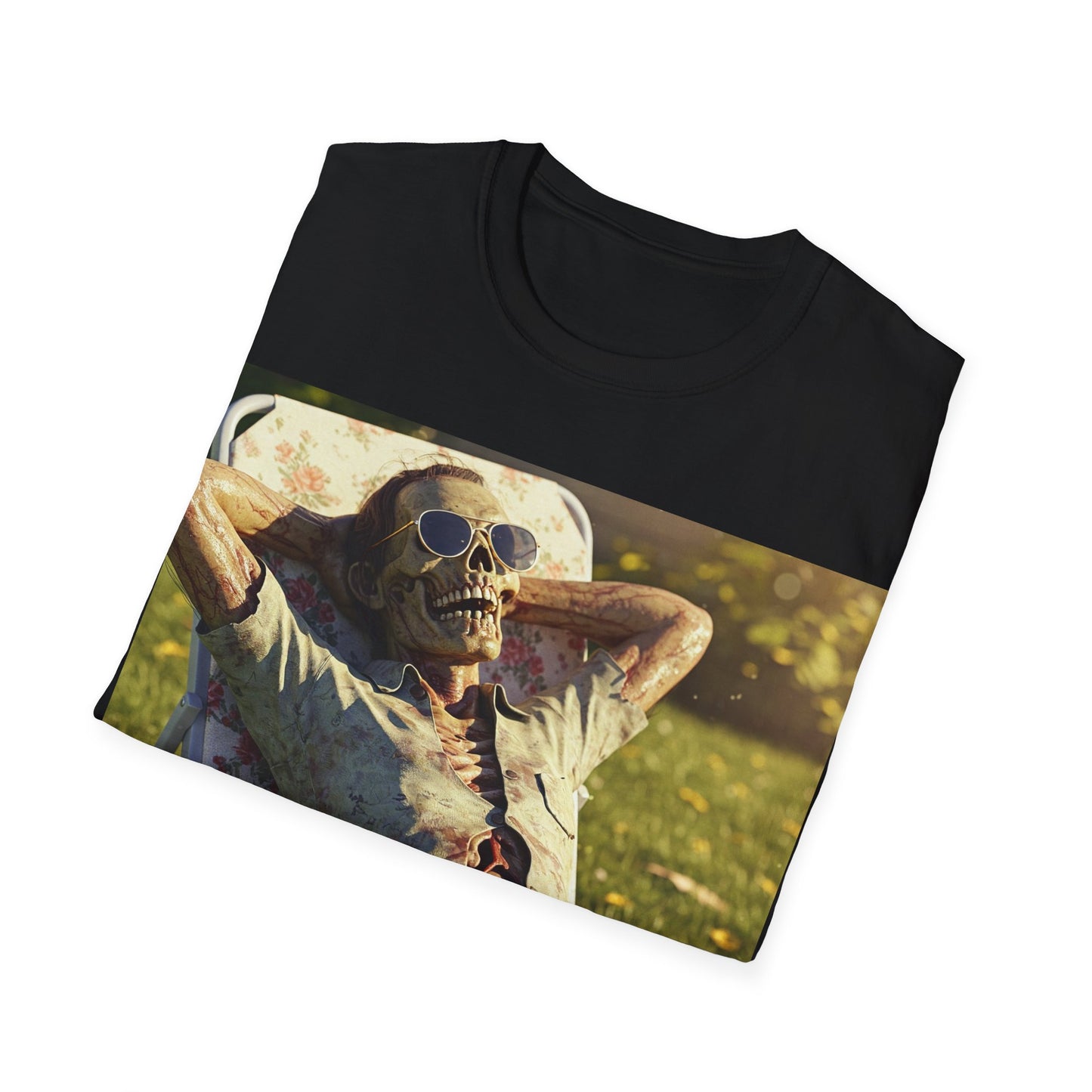 UK - Relaxing Skeleton Unisex Softstyle T-Shirt - Perfect for Halloween and Everyday Wear