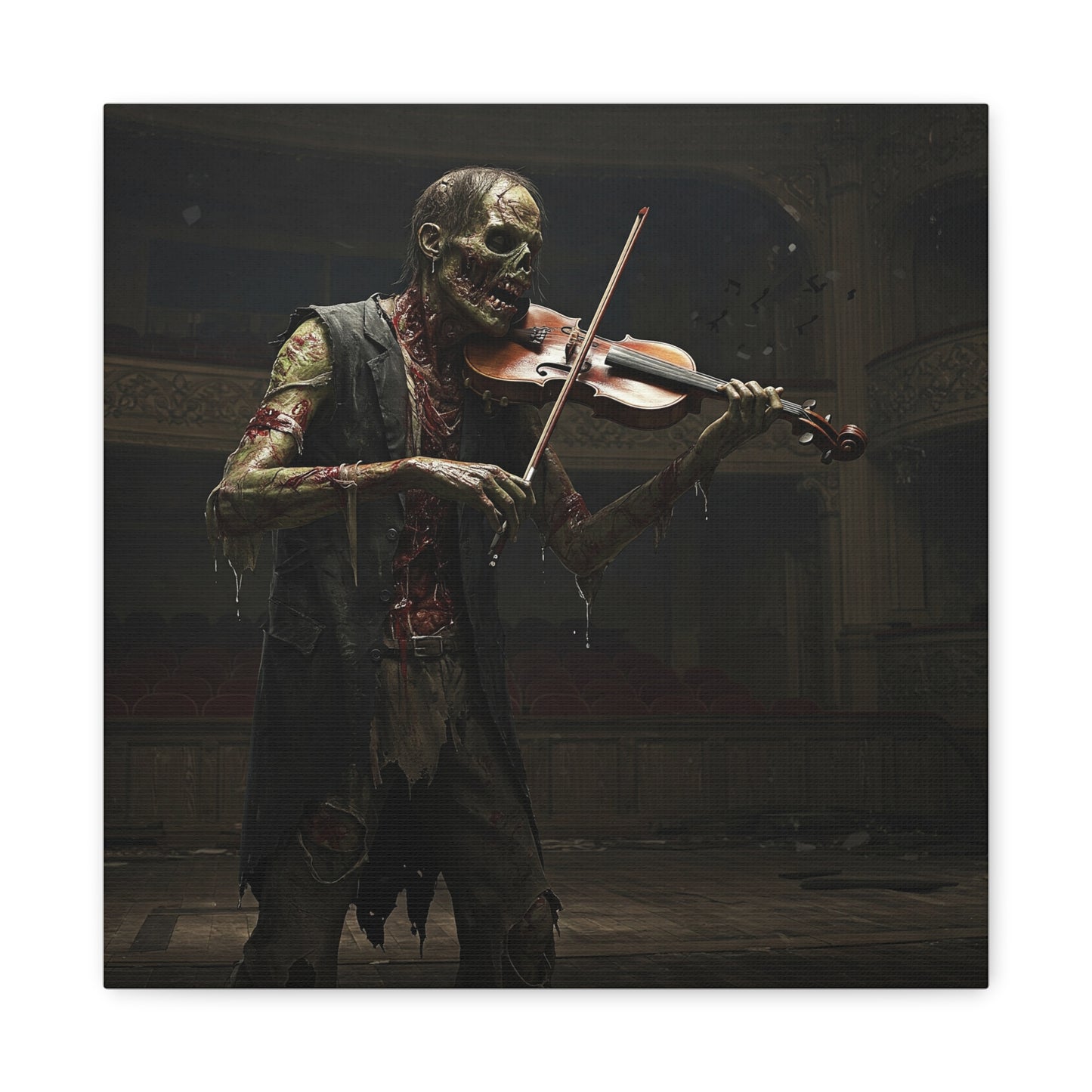 Zombie Violinist Canvas Wall Art - Spooky Home Decor for Halloween