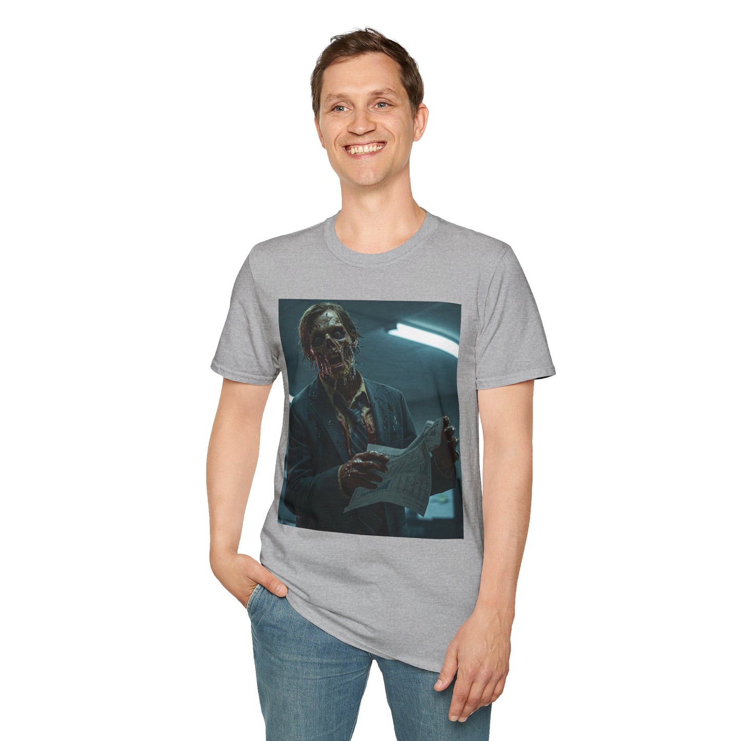 Zombie Horror Unisex Softstyle T-Shirt - Spooky Graphic Tee for Halloween and Horror Lovers