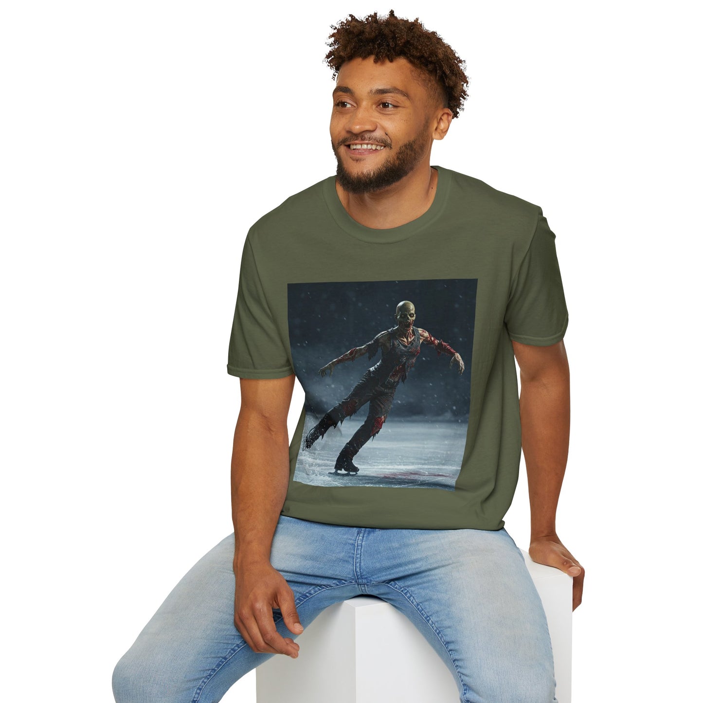 Chilling Thriller Unisex Softstyle T-Shirt - Ice Skating Horror Design