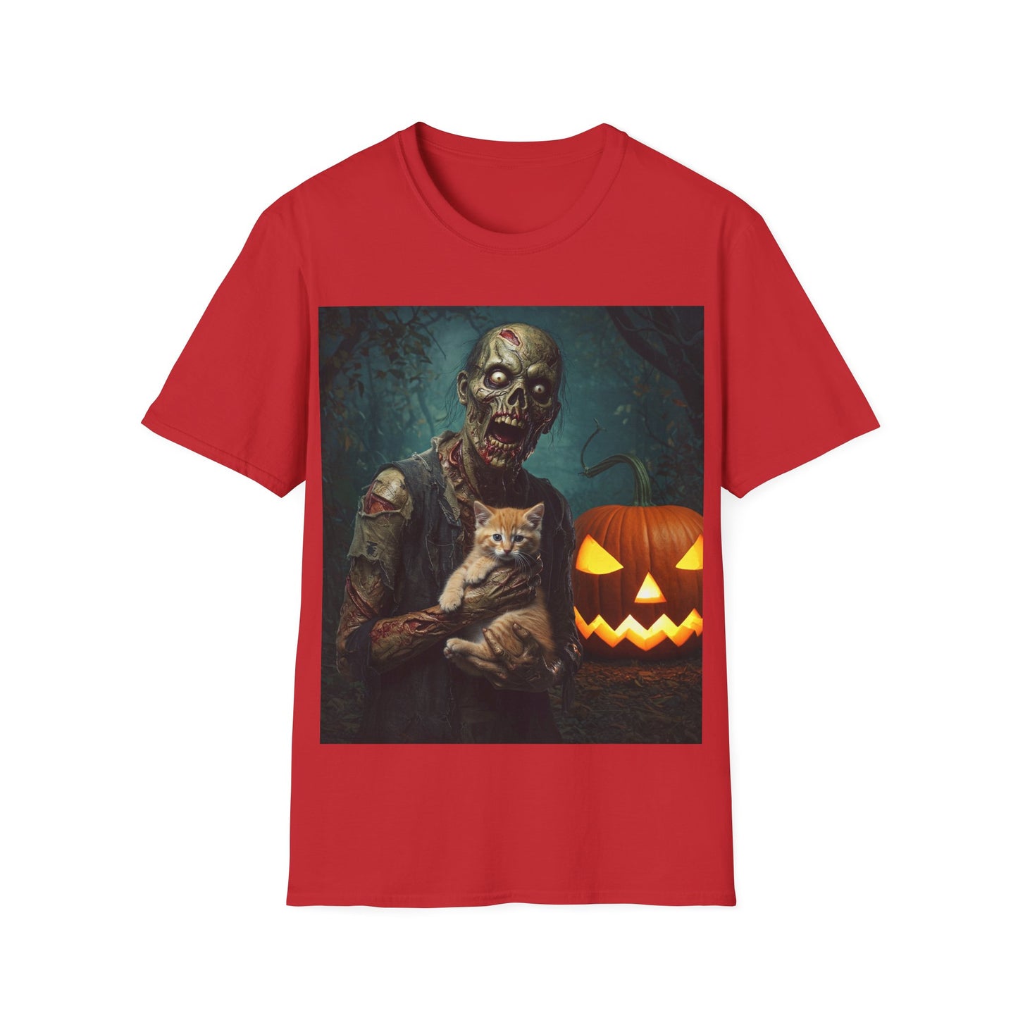 UK - Spooky Cat and Zombie Unisex Softstyle T-Shirt for Halloween