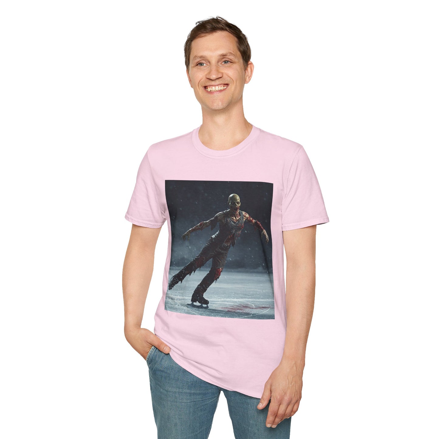 Chilling Thriller Unisex Softstyle T-Shirt - Ice Skating Horror Design
