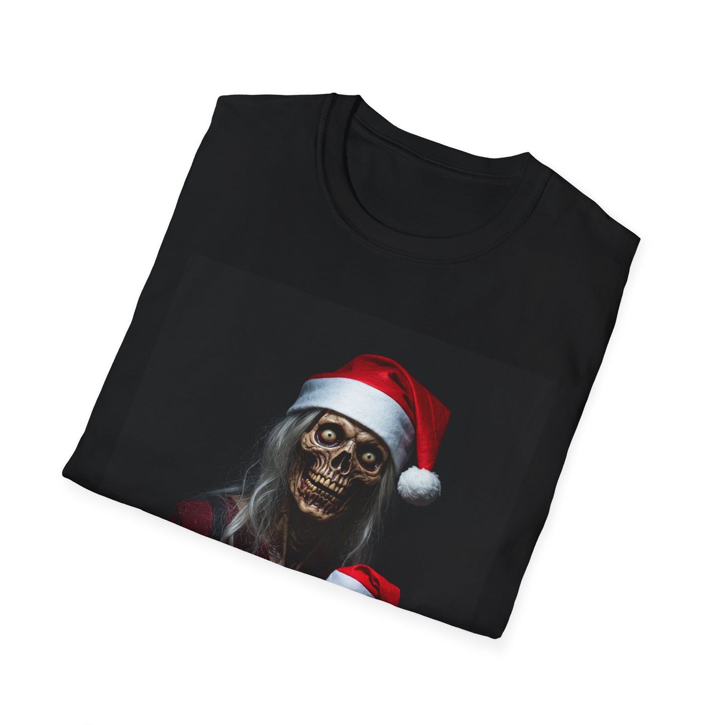 Cat Funny Skeleton Santa Apocalyptic Portrait Tee, bold, decaying zombie graphic