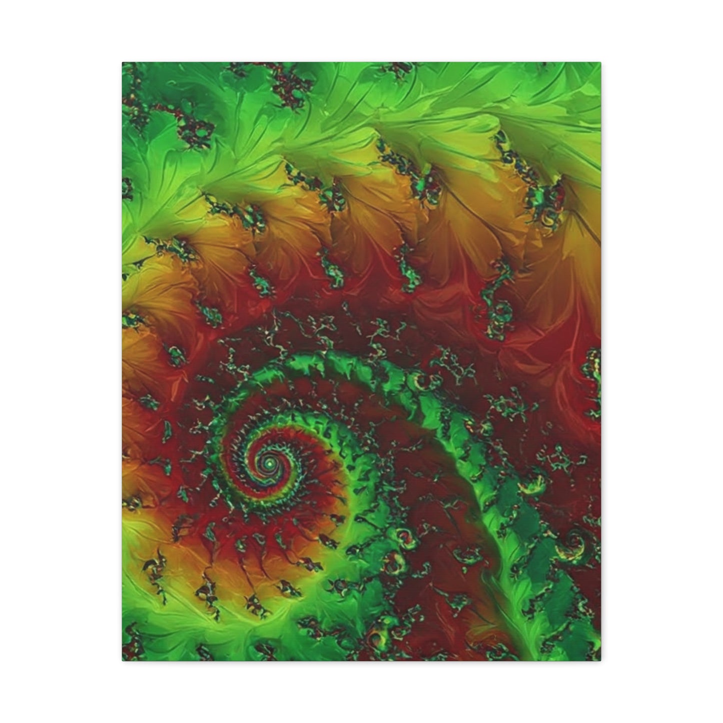 Vibrant Fractal Art Canvas - Green and Red Abstract Wall Decor