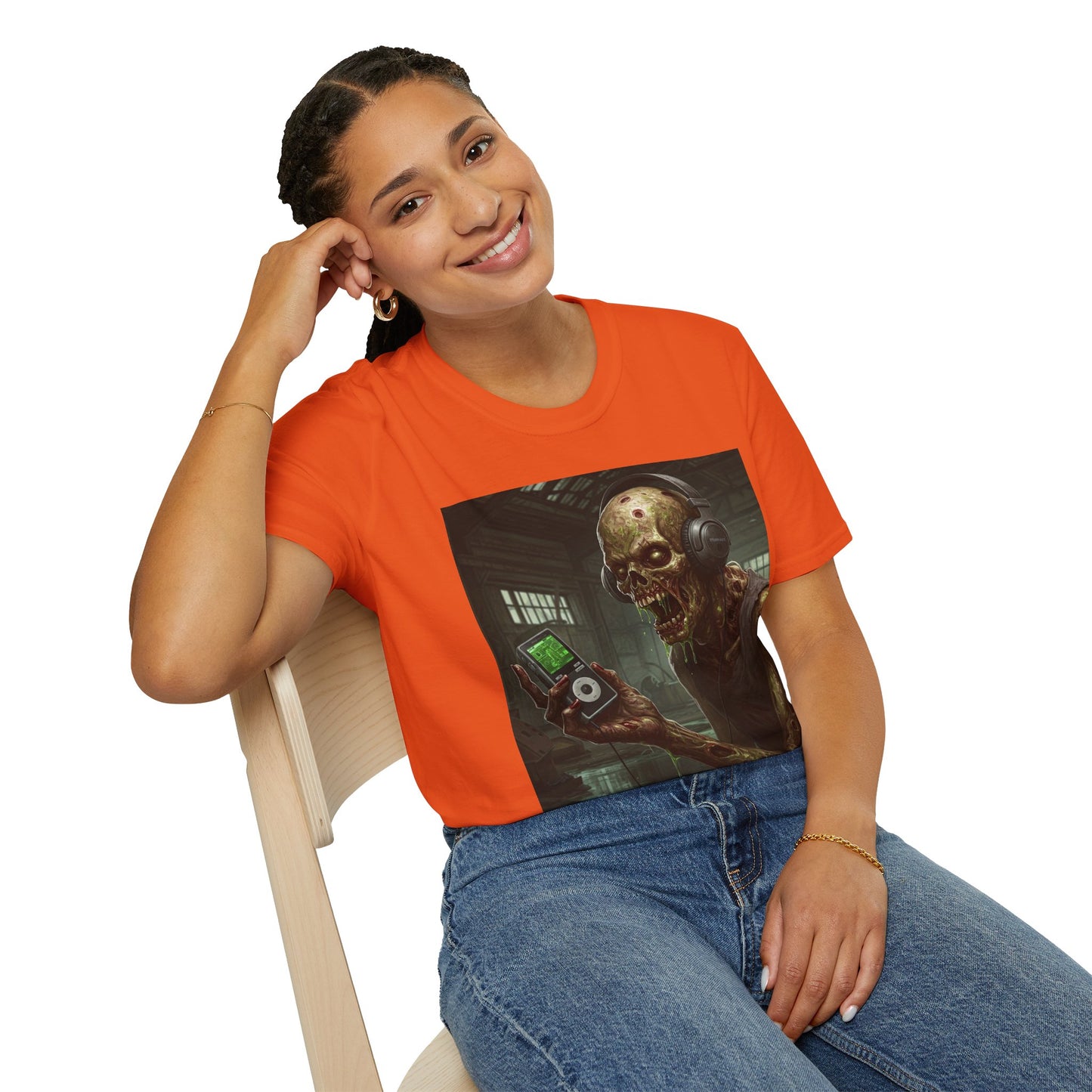 Zombie Listening to Music Unisex Softstyle T-Shirt