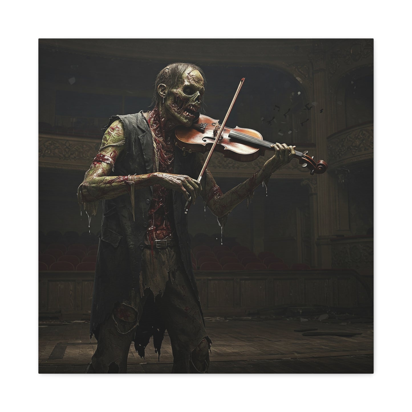 Zombie Violinist Canvas Wall Art - Spooky Home Decor for Halloween
