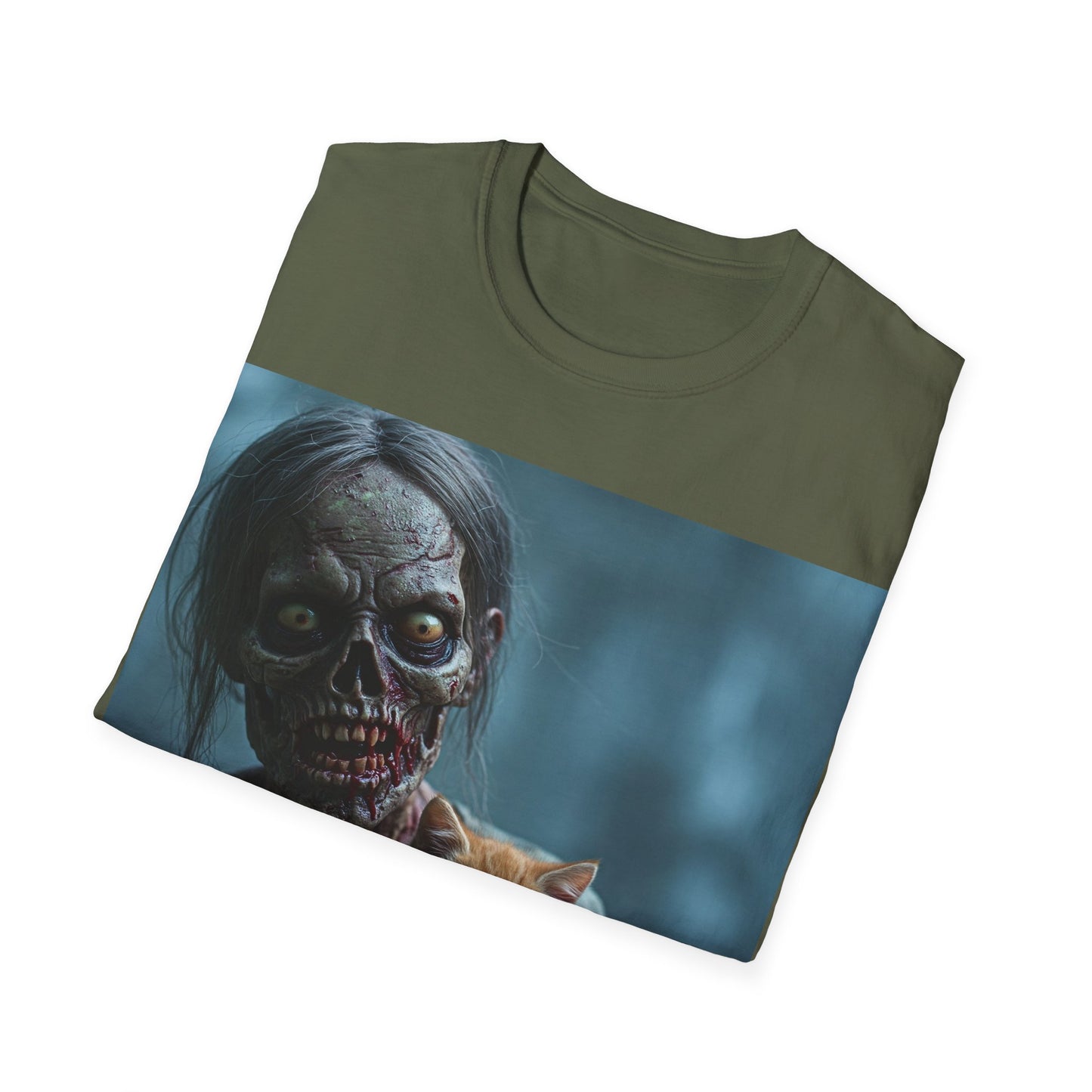 UK - Zombie Cat Lover Apocalyptic Portrait Tee, bold, decaying zombie graphic