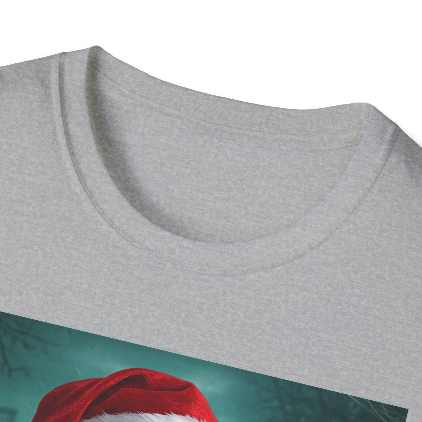Cat Funny Santa Skeleton Apocalyptic Portrait Tee, bold, decaying zombie graphic