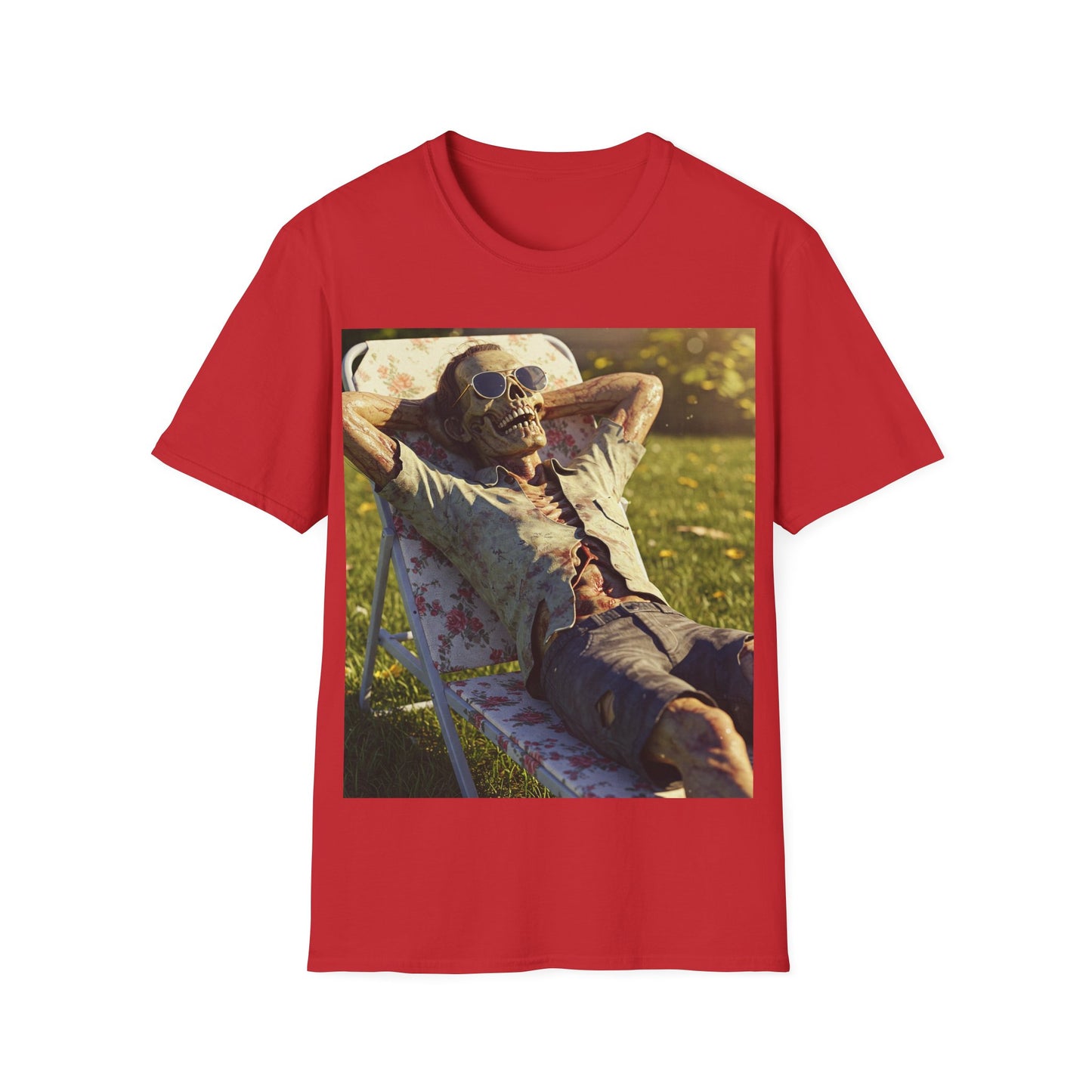 UK - Relaxing Skeleton Unisex Softstyle T-Shirt - Perfect for Halloween and Everyday Wear