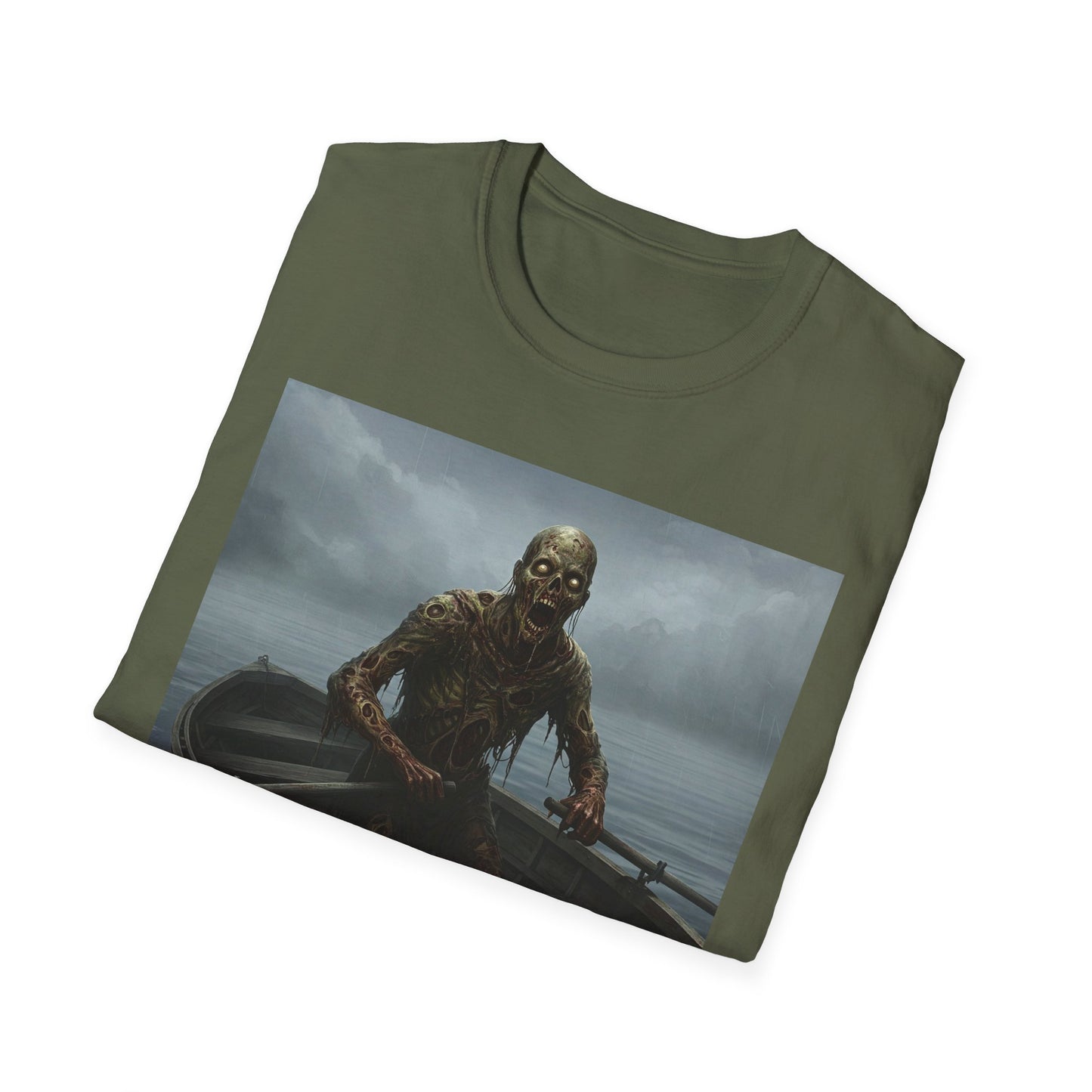 Zombie Rowboat Unisex Softstyle T-Shirt - Spooky Graphic Tee for Halloween Fans